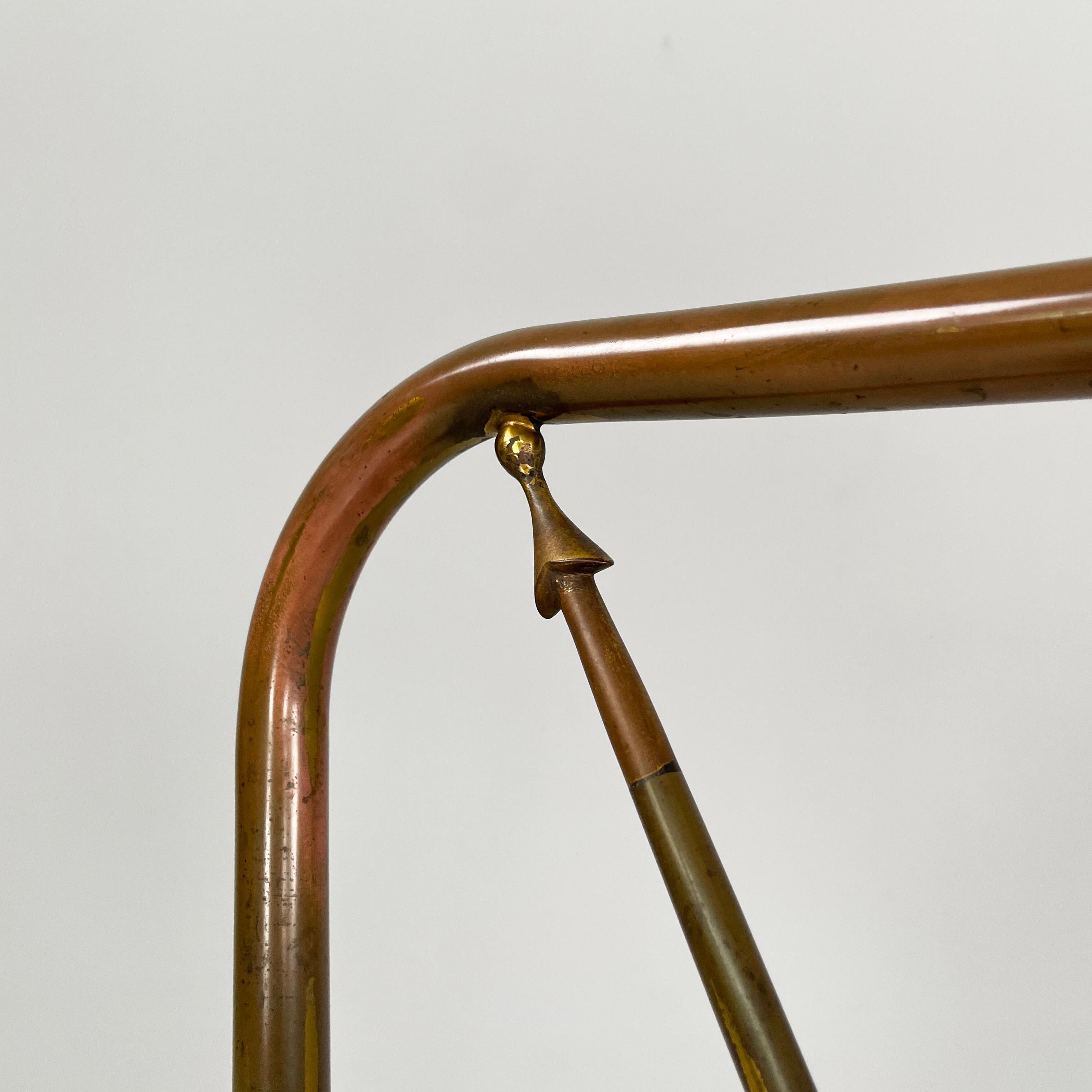 Ottone Sedia italiana di metà secolo in ottone e tessuto marrone, anni '50 in vendita