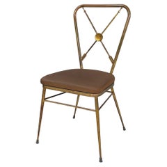 Italian mid-century modern Chair in brass and brown fabric, 1950s