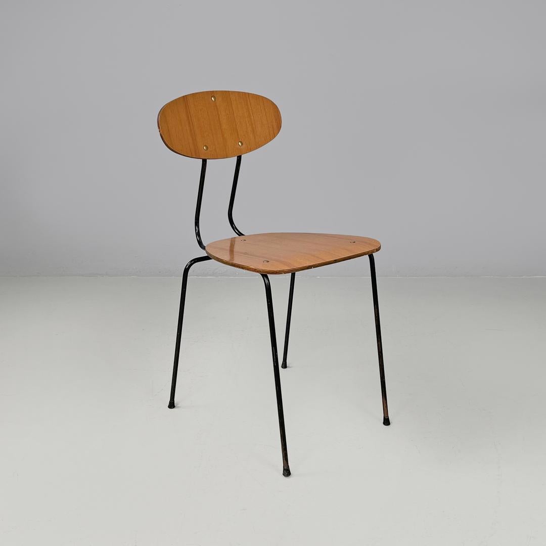 Mid-Century Modern Italian mid-century modern chair in brown formica and black metal, 1960s For Sale