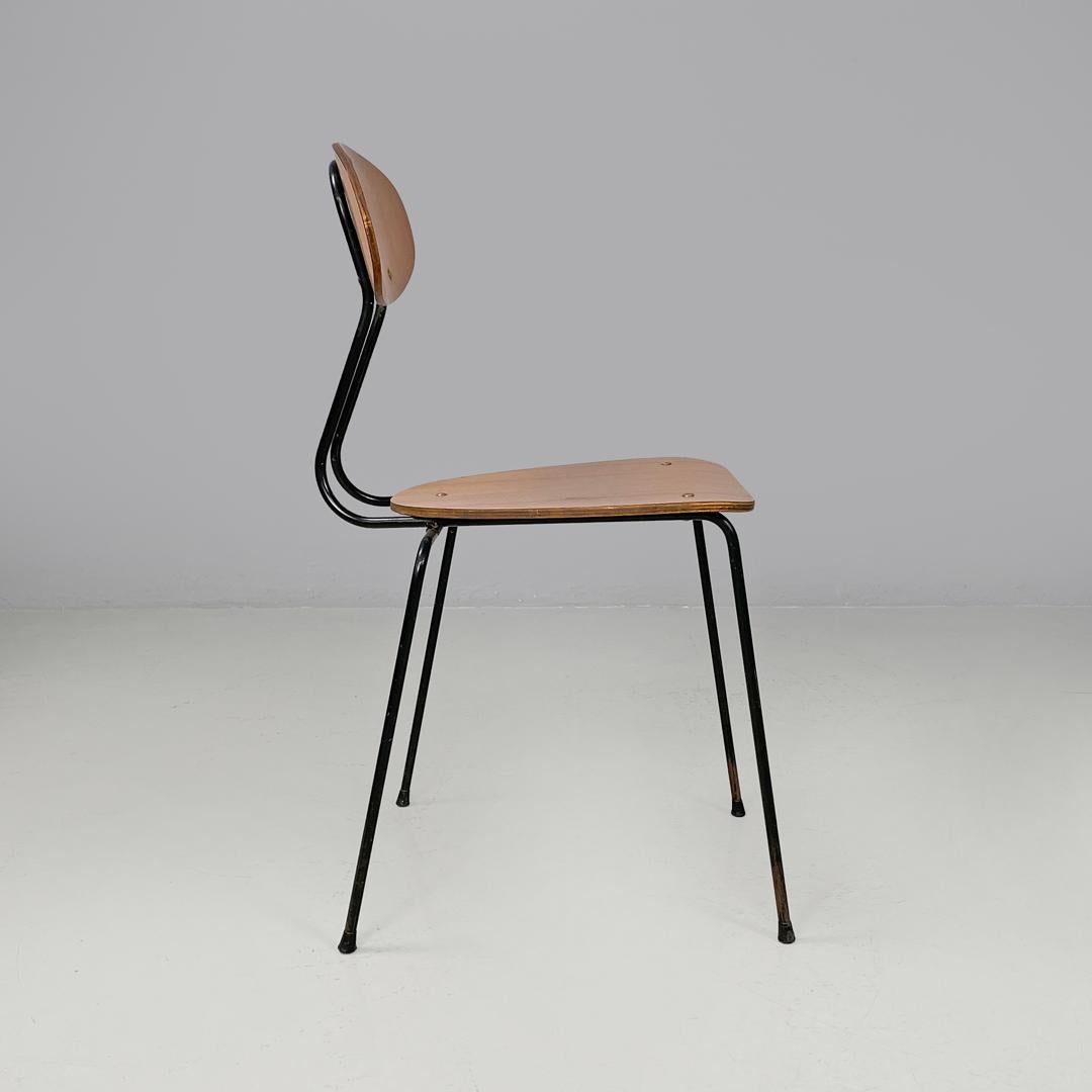 Mid-20th Century Italian mid-century modern chair in brown formica and black metal, 1960s For Sale
