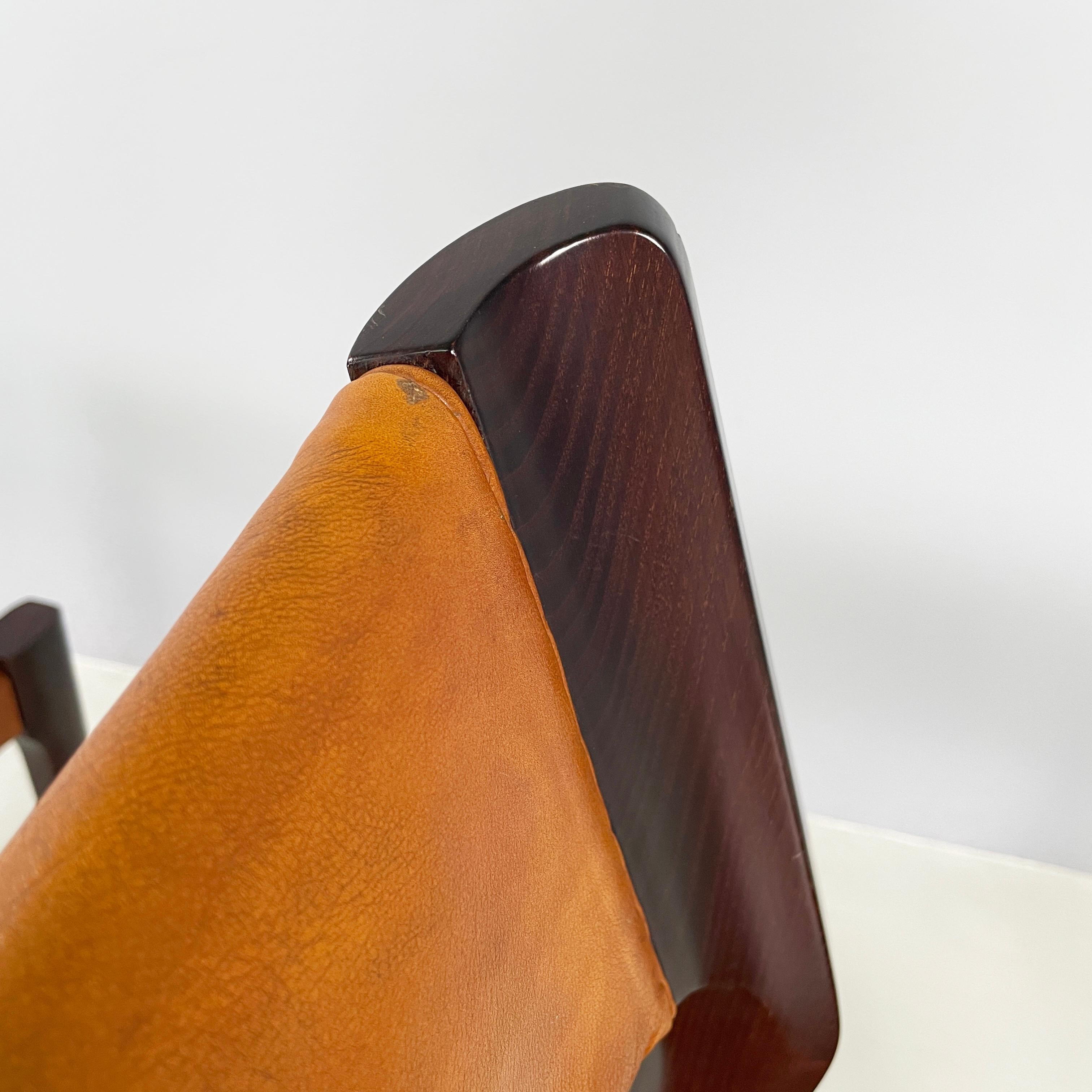 Italian mid-century modern Chair in brown leather and dark wood, 1960s 4