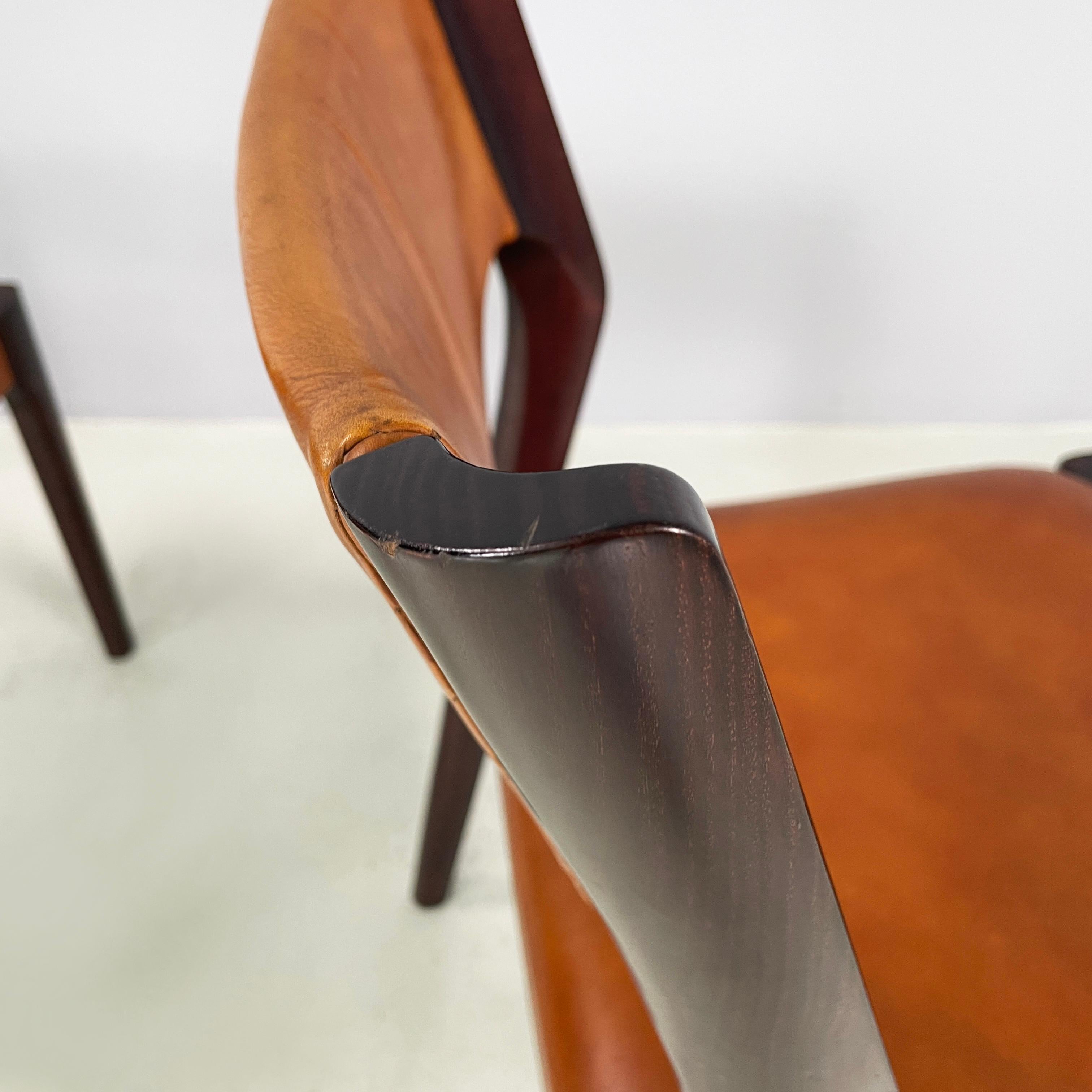 Italian mid-century modern Chair in brown leather and dark wood, 1960s 5