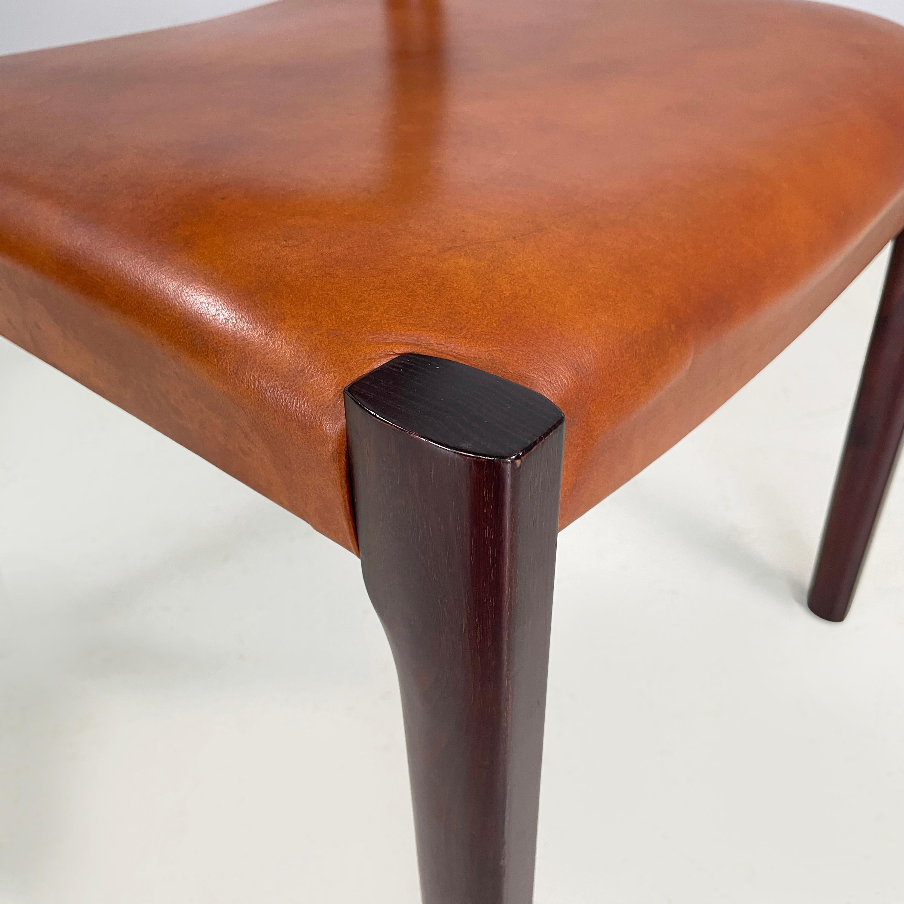Italian mid-century modern Chair in brown leather and dark wood, 1960s 6
