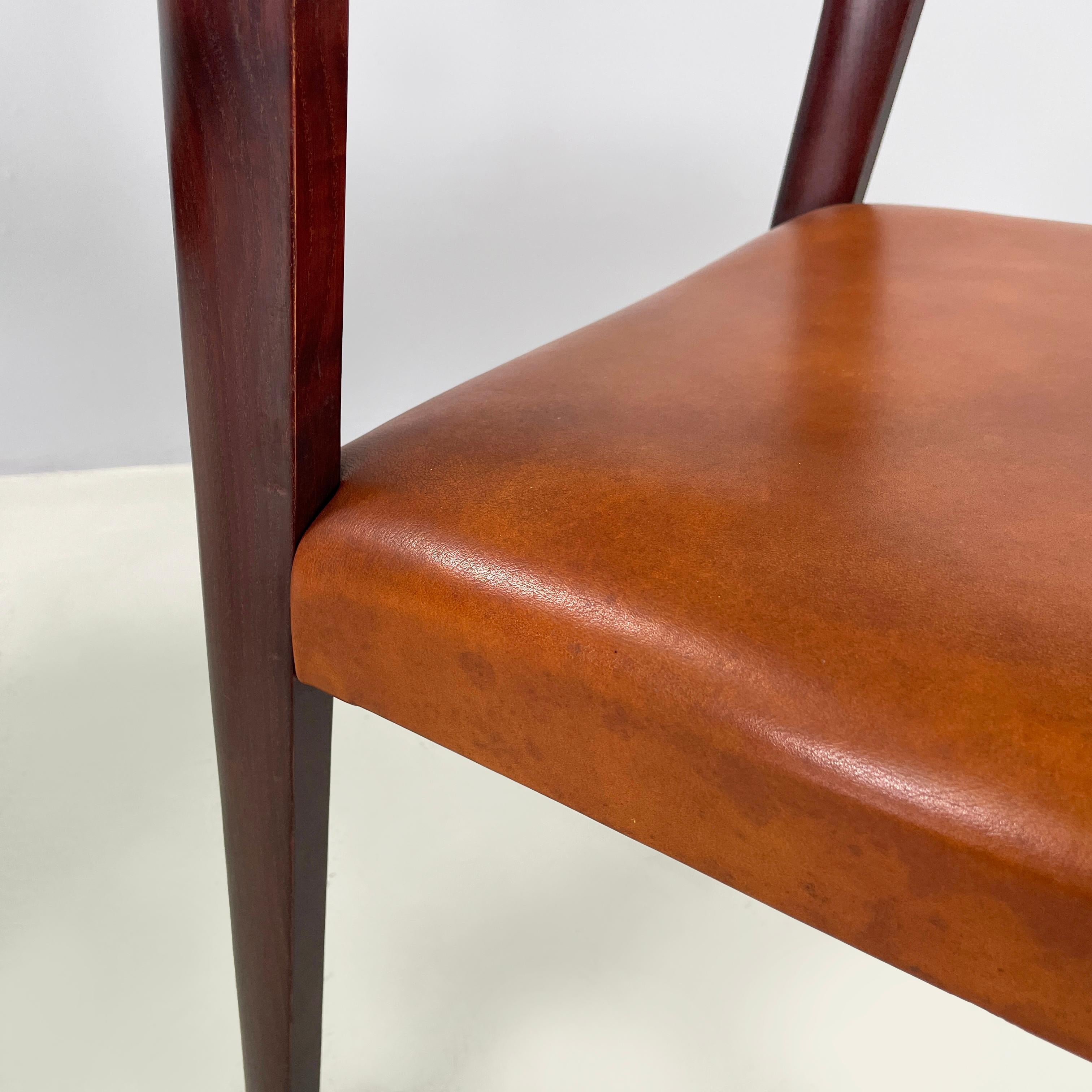 Italian mid-century modern Chair in brown leather and dark wood, 1960s 7