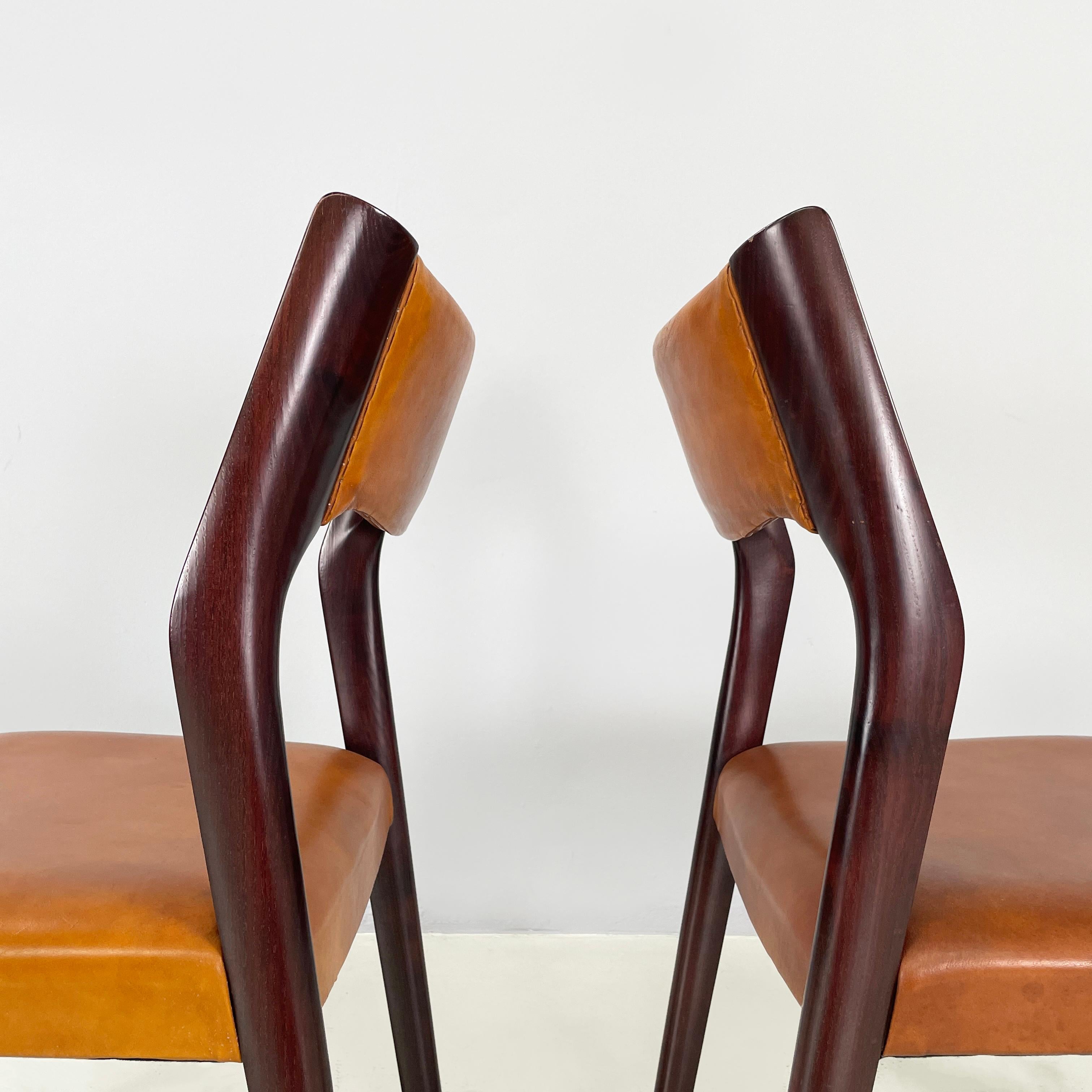 Italian mid-century modern Chair in brown leather and dark wood, 1960s 9