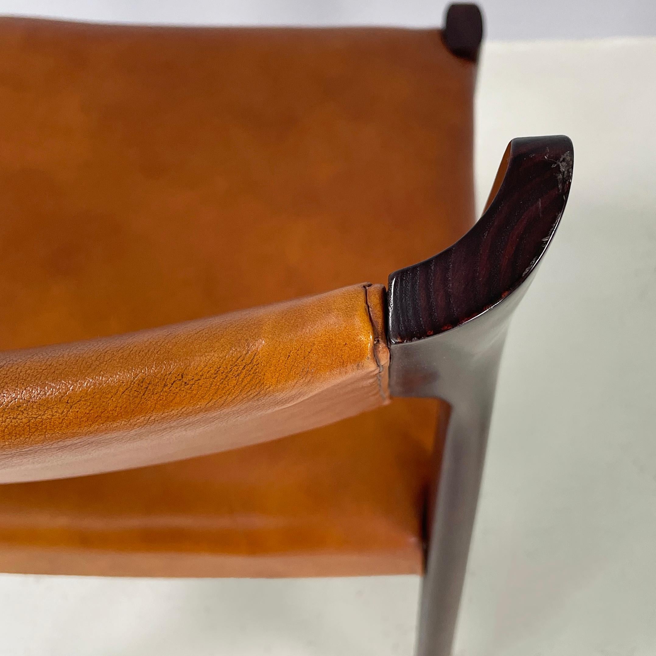 Italian mid-century modern Chair in brown leather and dark wood, 1960s 11