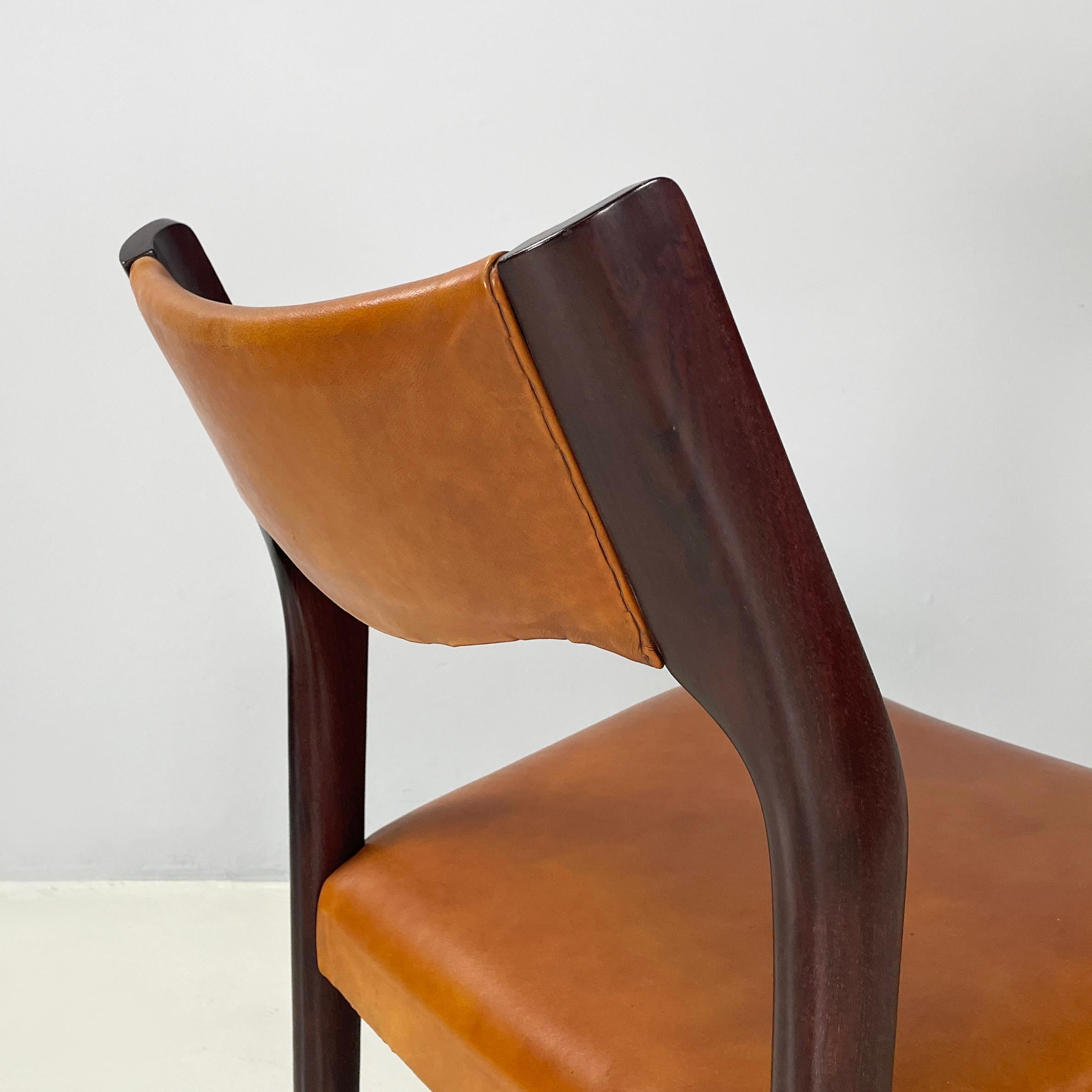 Italian mid-century modern Chair in brown leather and dark wood, 1960s 12