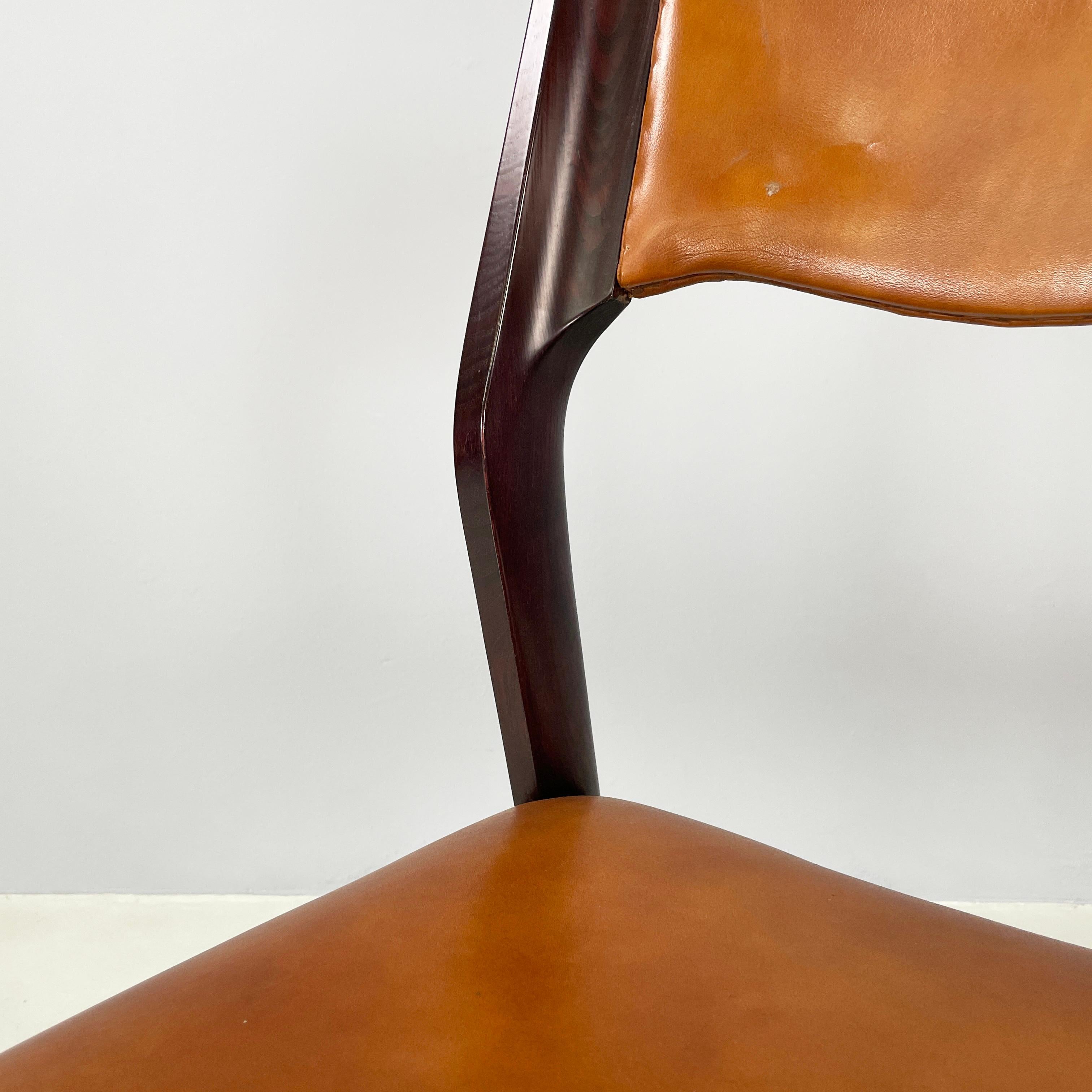 Italian mid-century modern Chair in brown leather and dark wood, 1960s 2