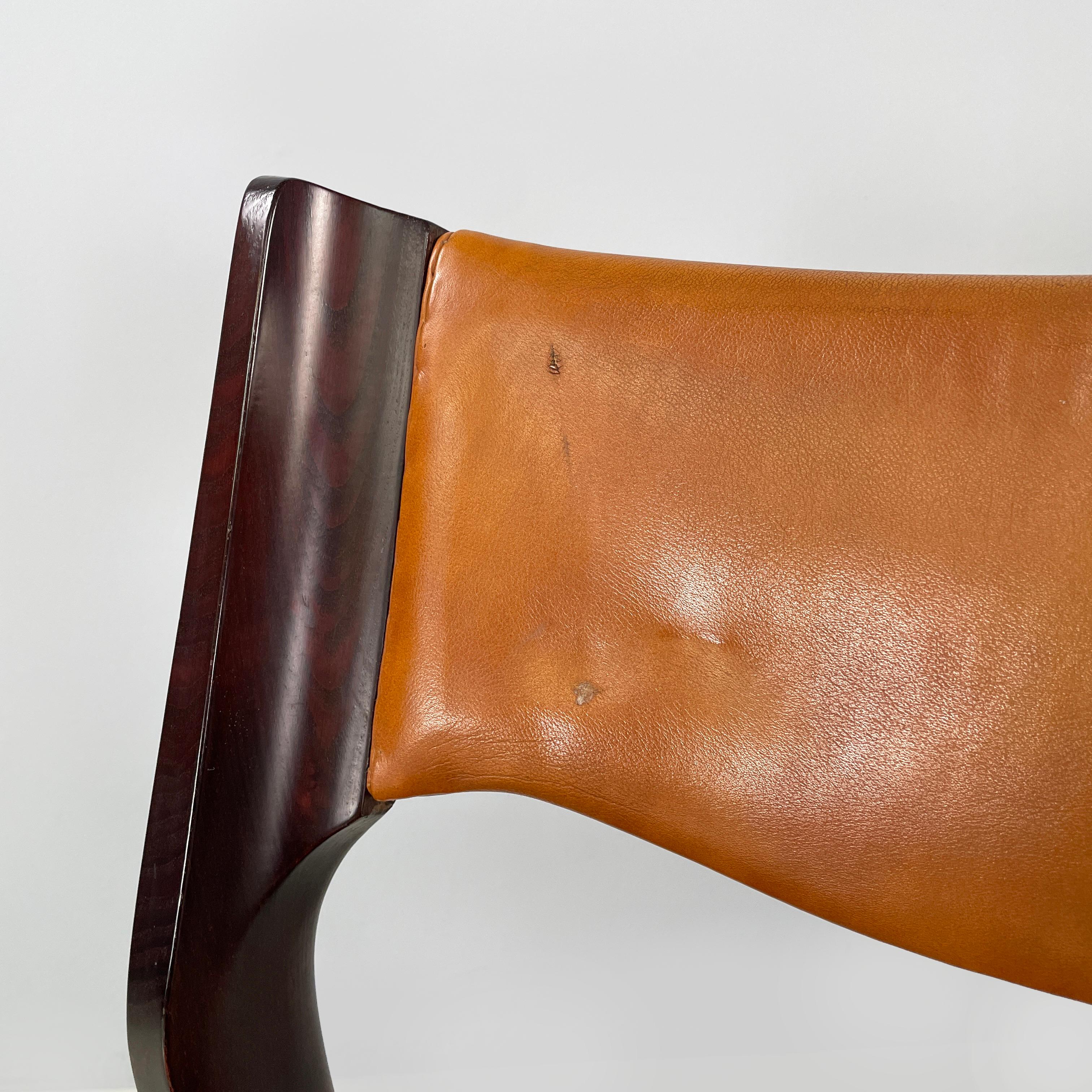 Italian mid-century modern Chair in brown leather and dark wood, 1960s 3