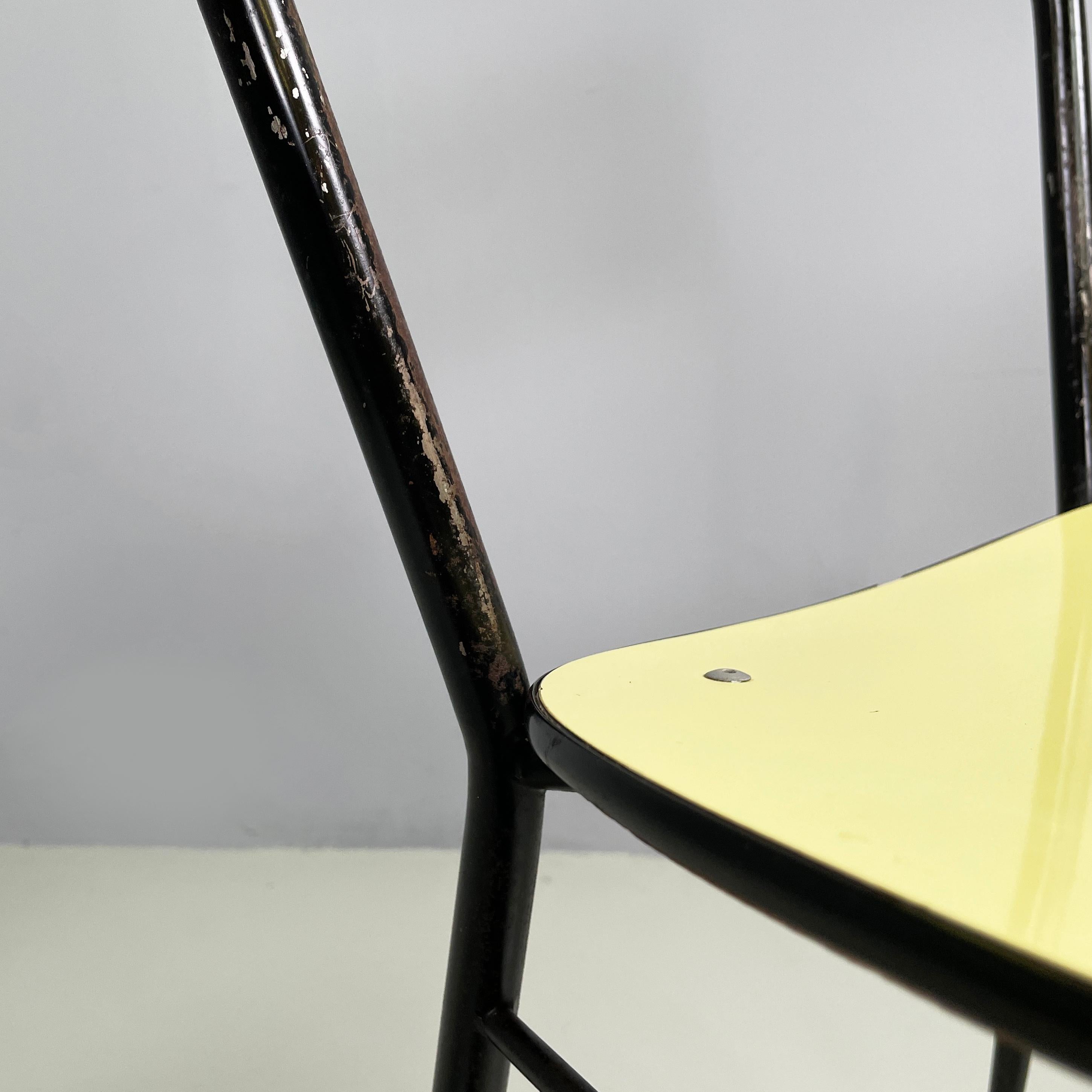 Italian mid-century modern Chair in light yellow laminate and black metal, 1960s For Sale 5
