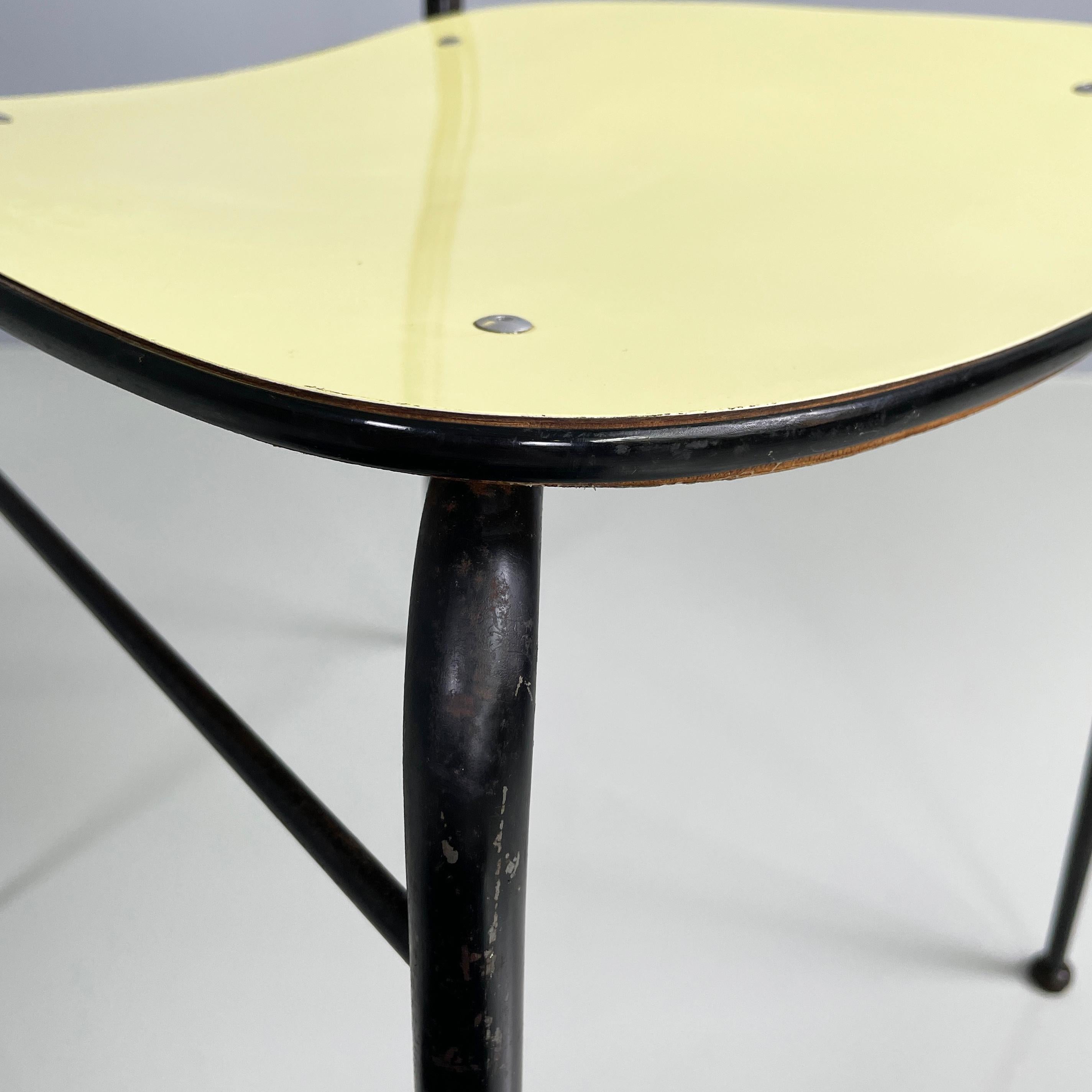 Italian mid-century modern Chair in light yellow laminate and black metal, 1960s For Sale 6