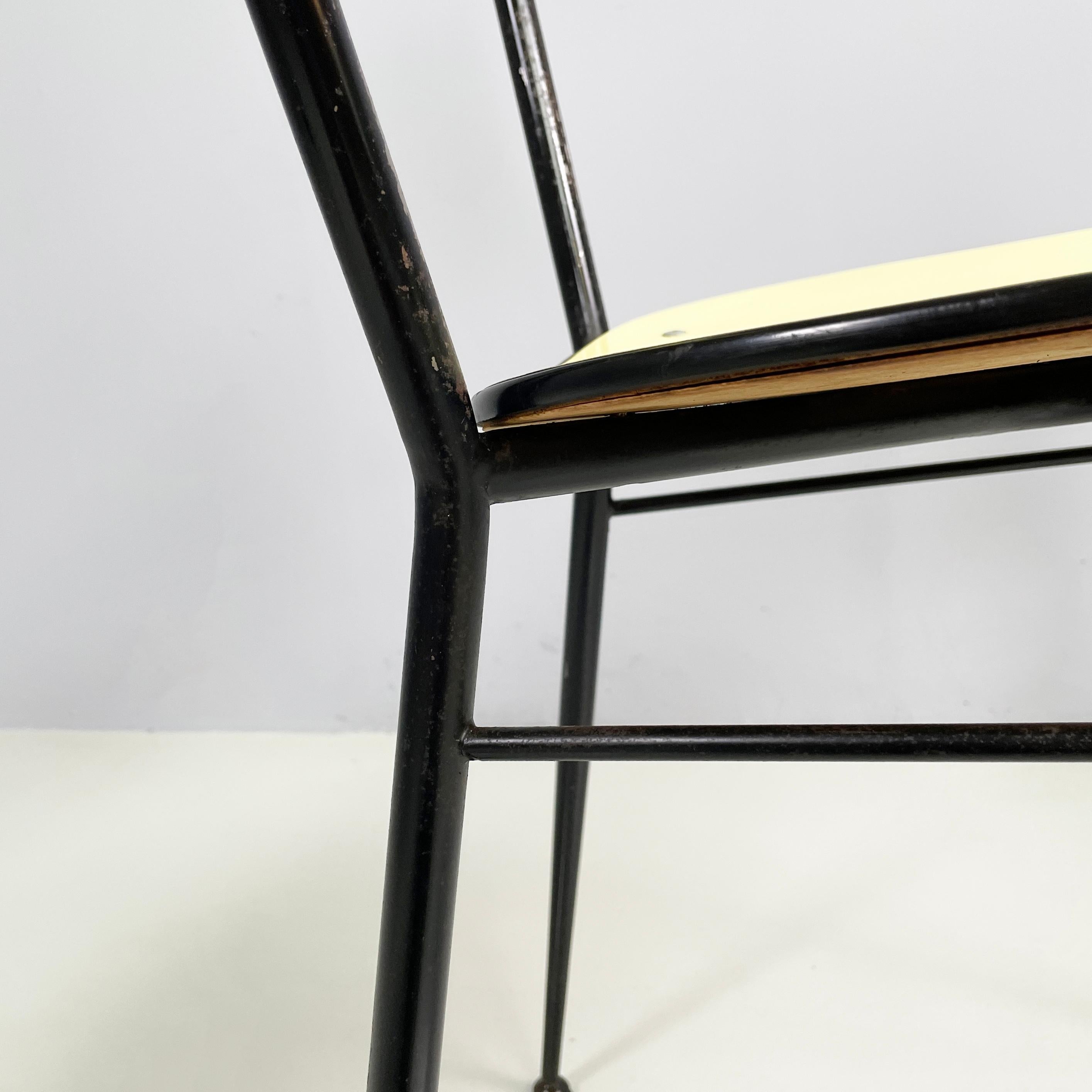 Italian mid-century modern Chair in light yellow laminate and black metal, 1960s For Sale 7