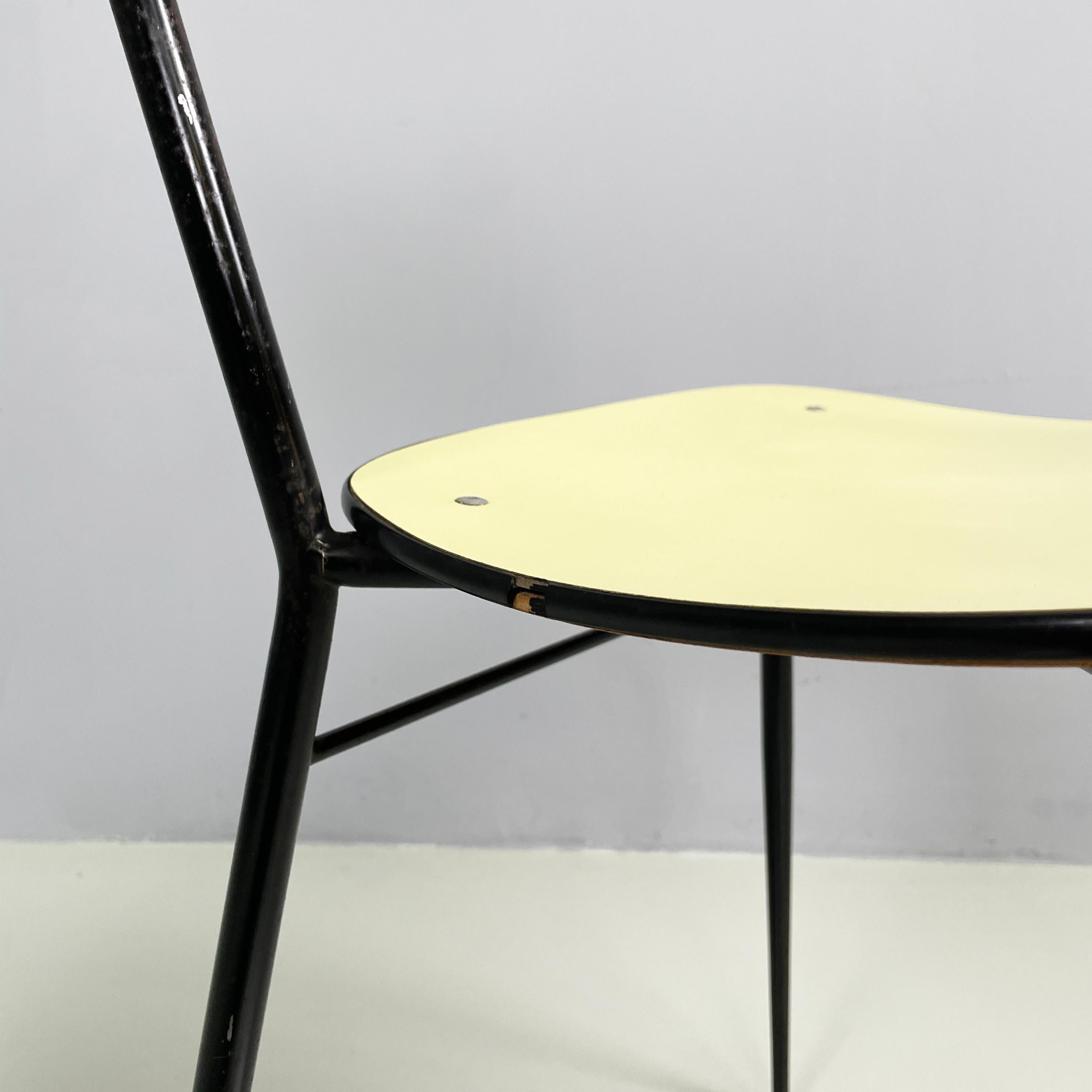 Italian mid-century modern Chair in light yellow laminate and black metal, 1960s For Sale 9