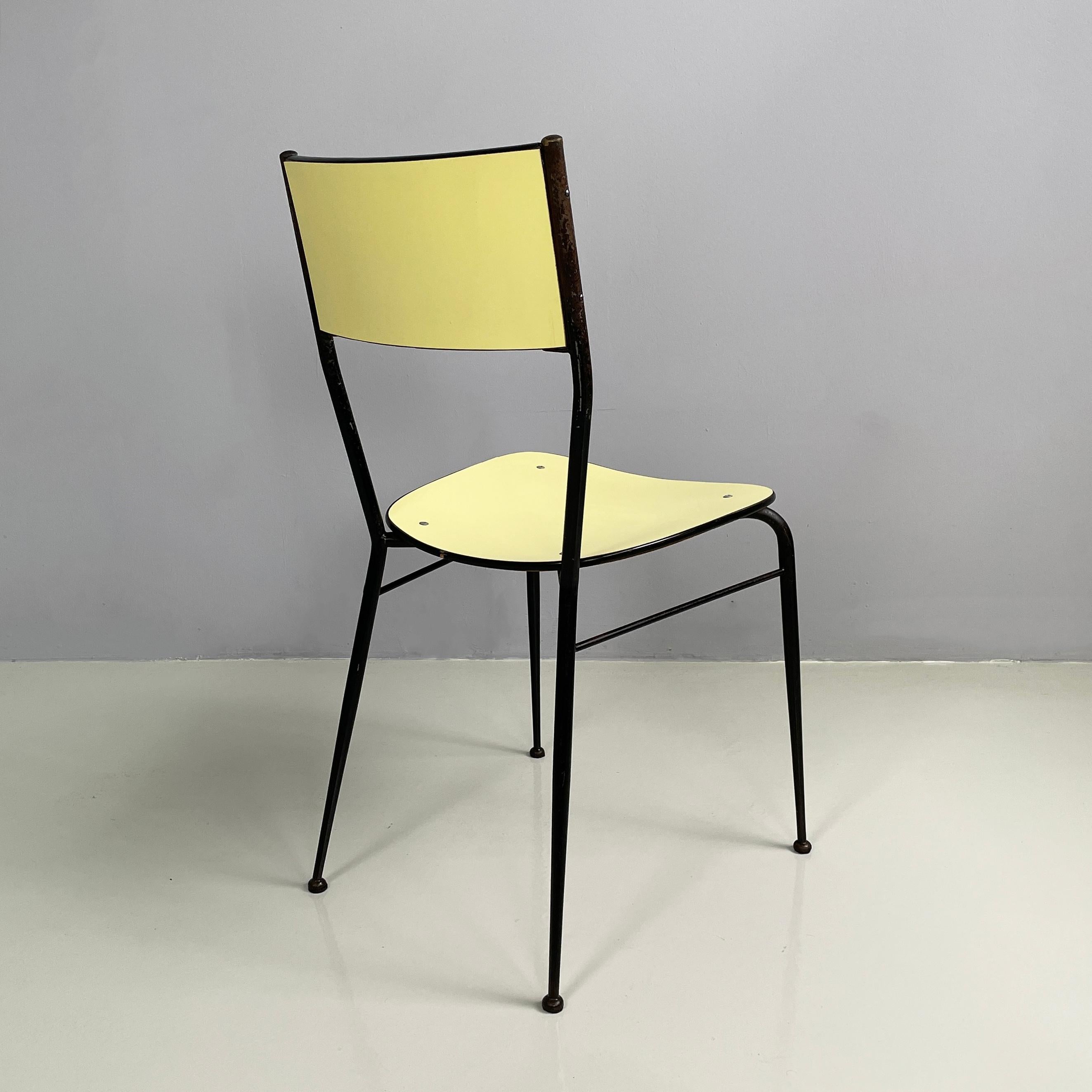Italian mid-century modern Chair in light yellow laminate and black metal, 1960s In Fair Condition For Sale In MIlano, IT