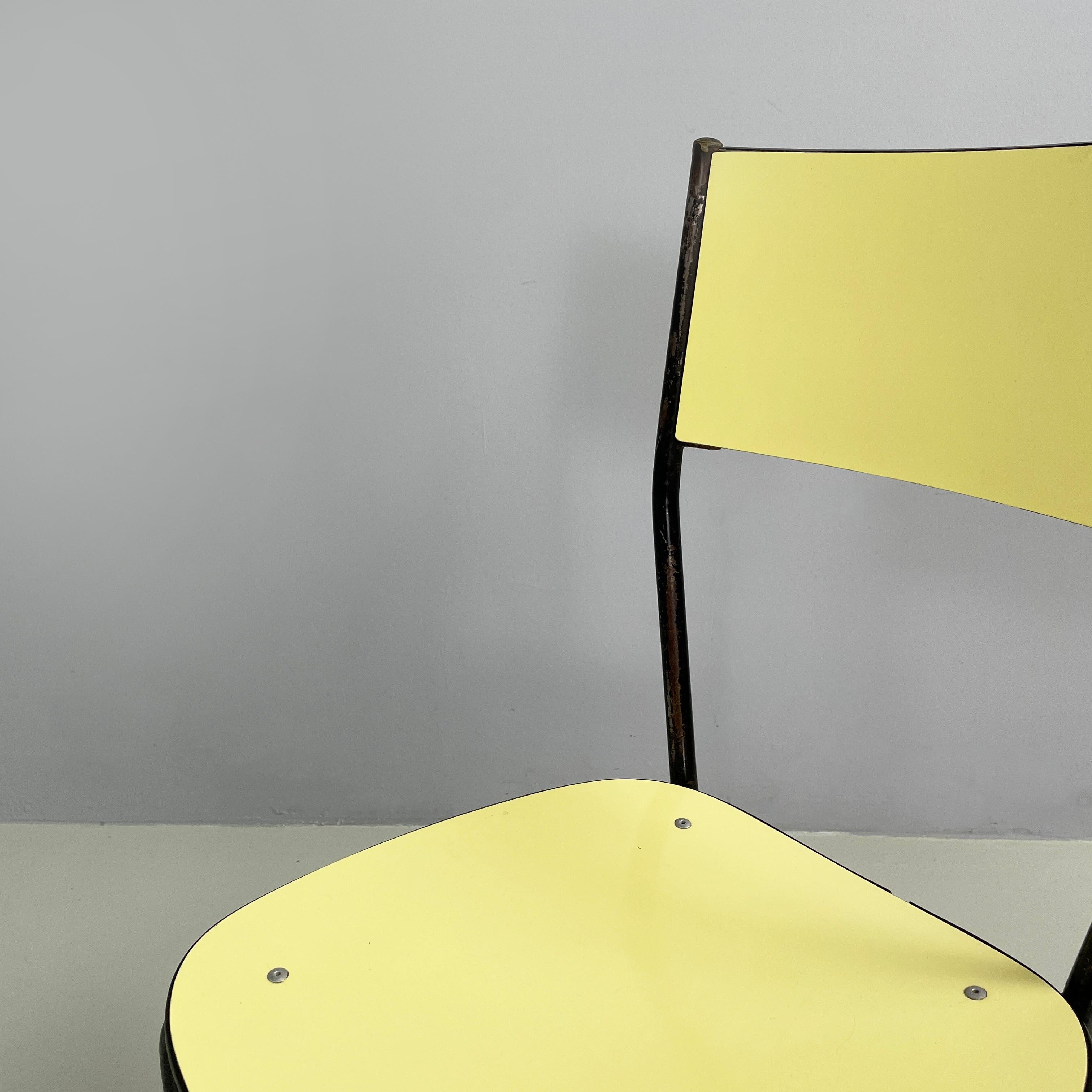 Metal Italian mid-century modern Chair in light yellow laminate and black metal, 1960s For Sale