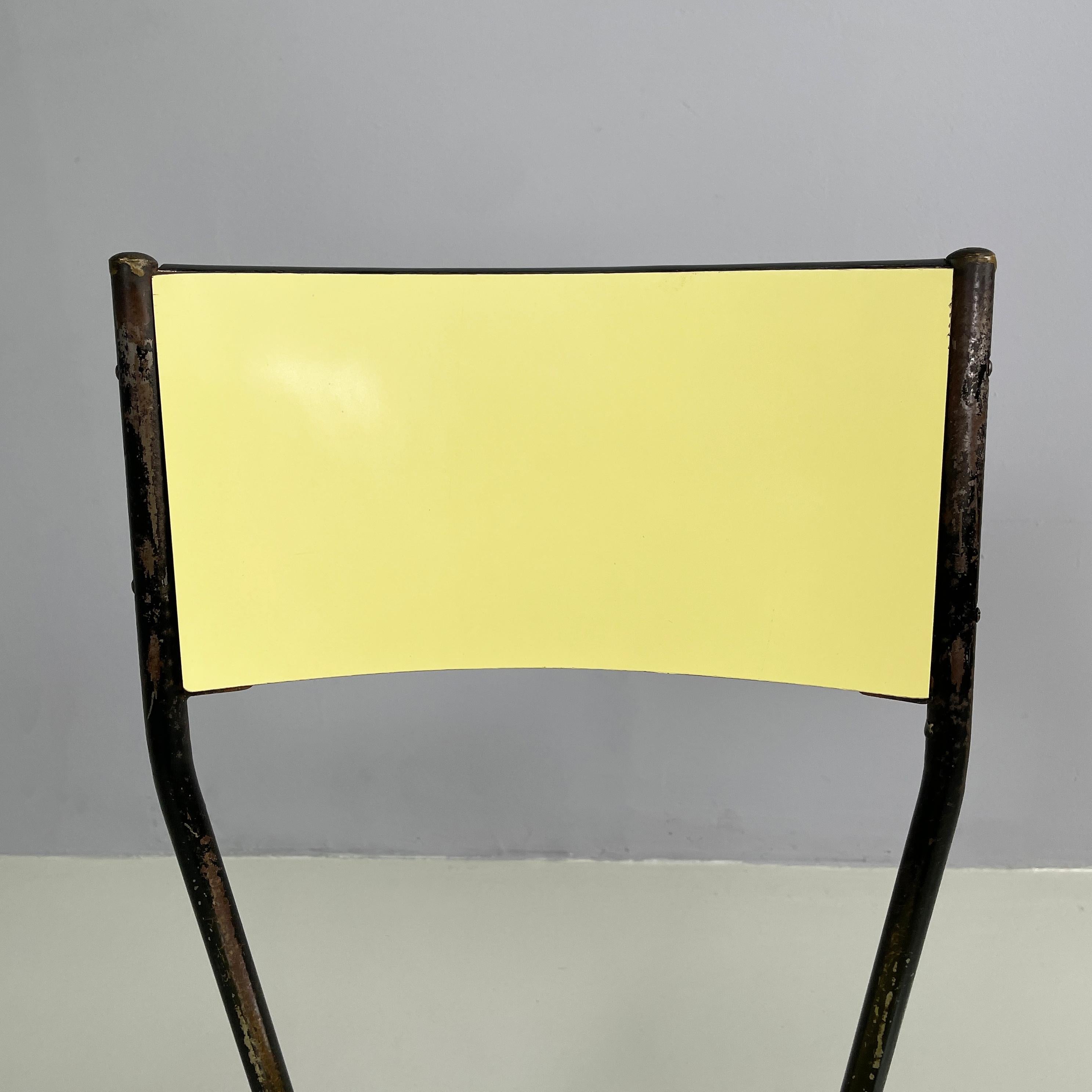 Italian mid-century modern Chair in light yellow laminate and black metal, 1960s For Sale 1
