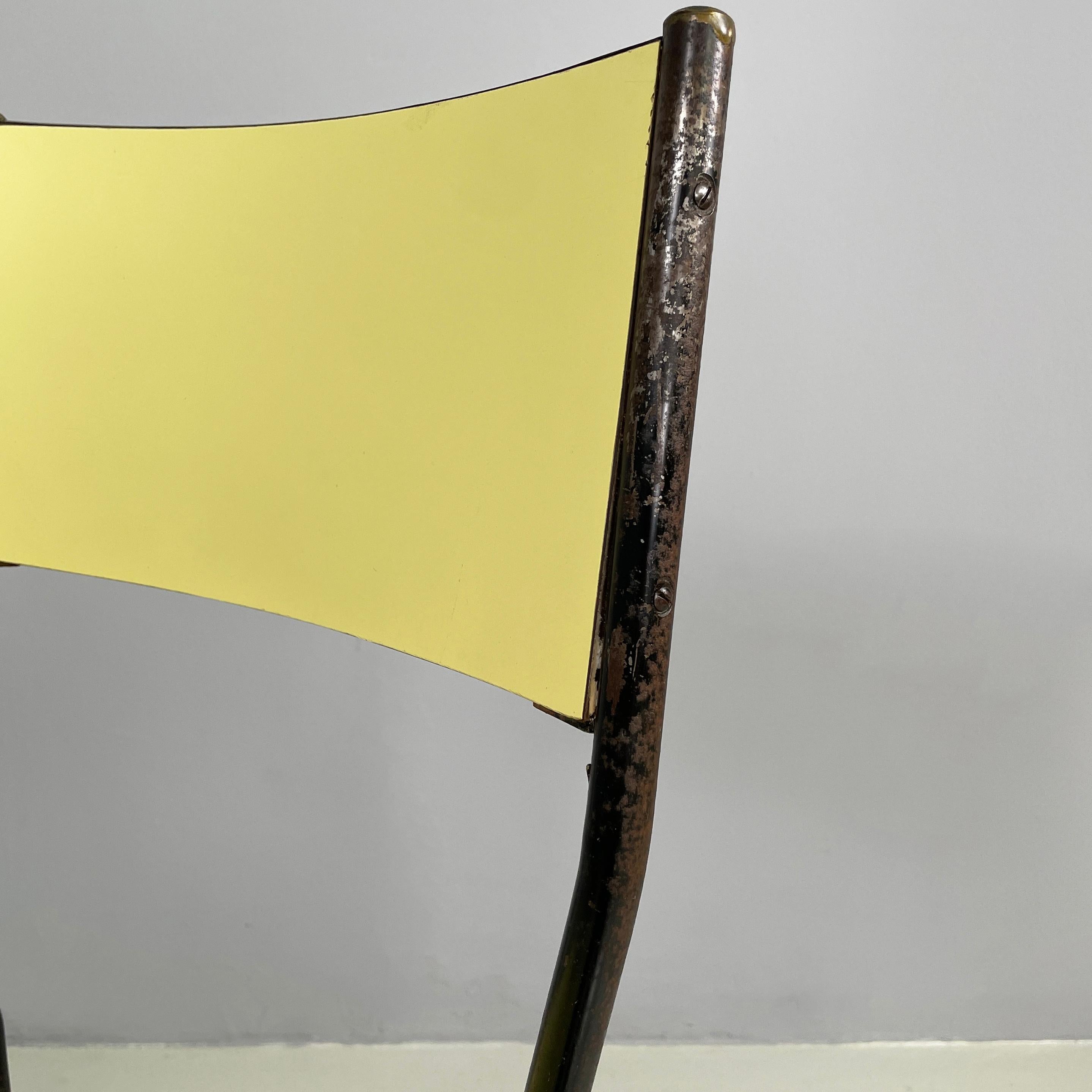 Italian mid-century modern Chair in light yellow laminate and black metal, 1960s For Sale 2