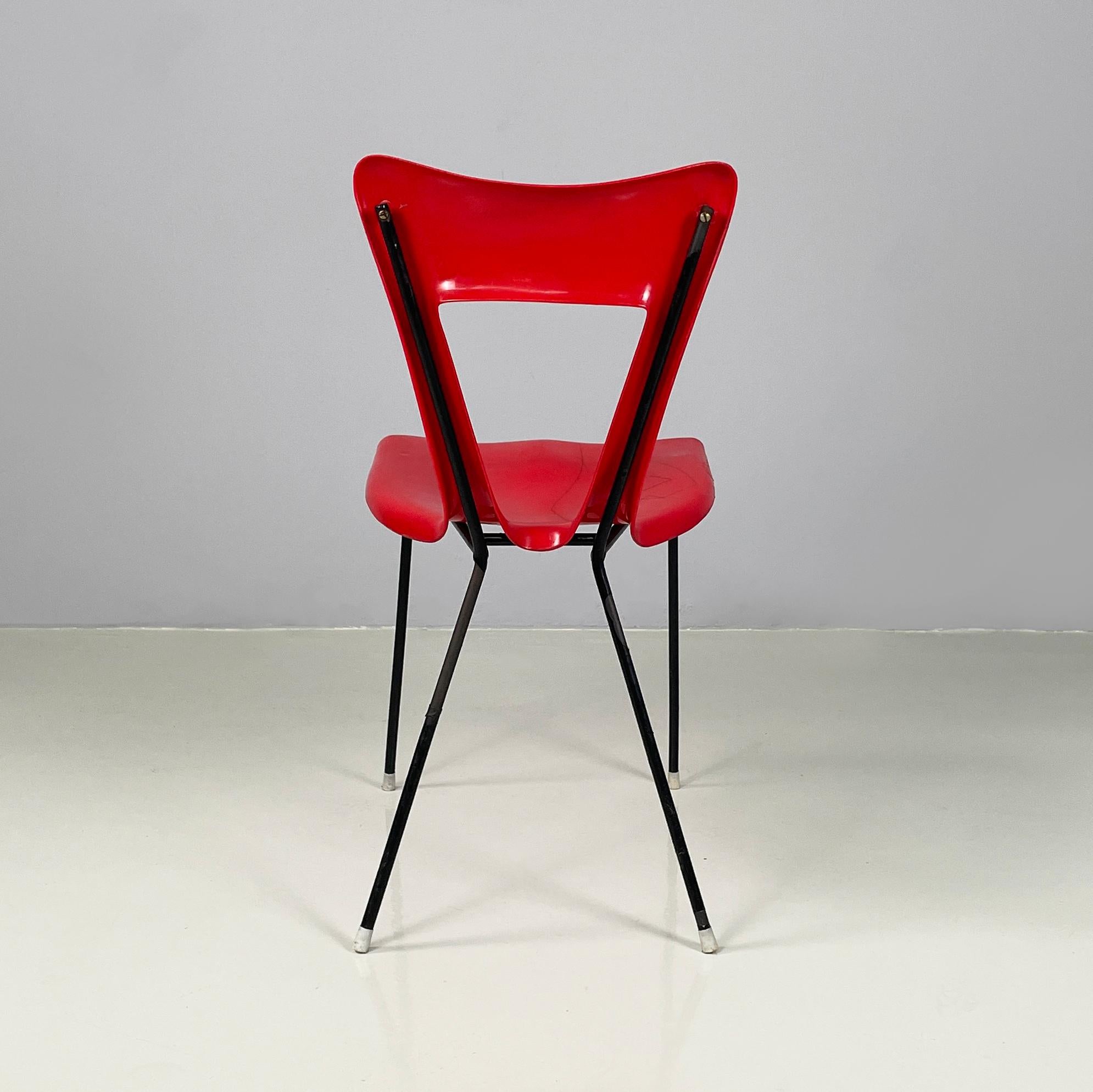 Mid-20th Century Italian mid-century modern Chair in red plastic and black metal, 1960s For Sale