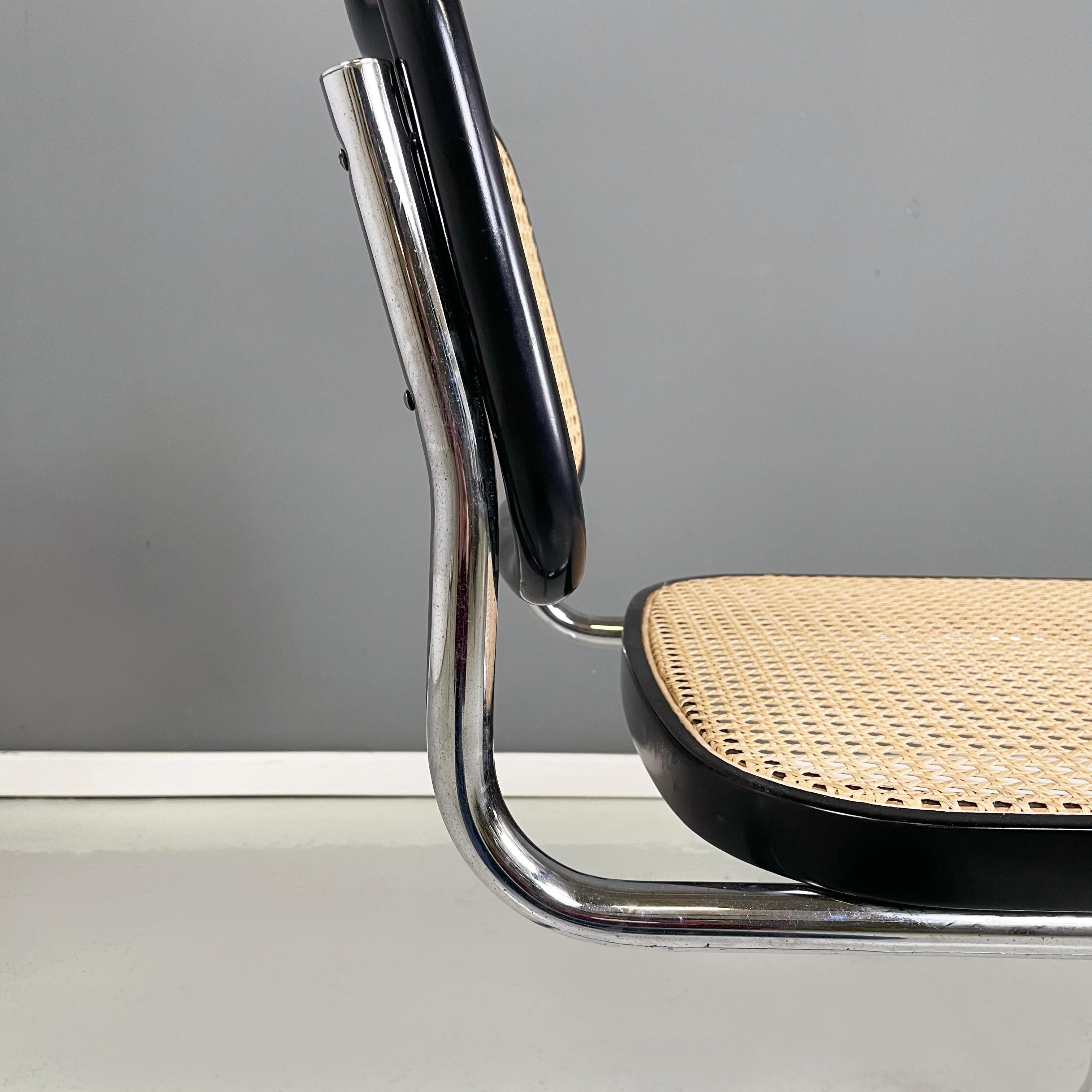 Chaise italienne moderne du milieu du siècle en paille, bois noir et acier courbé, années 1960. en vente 6