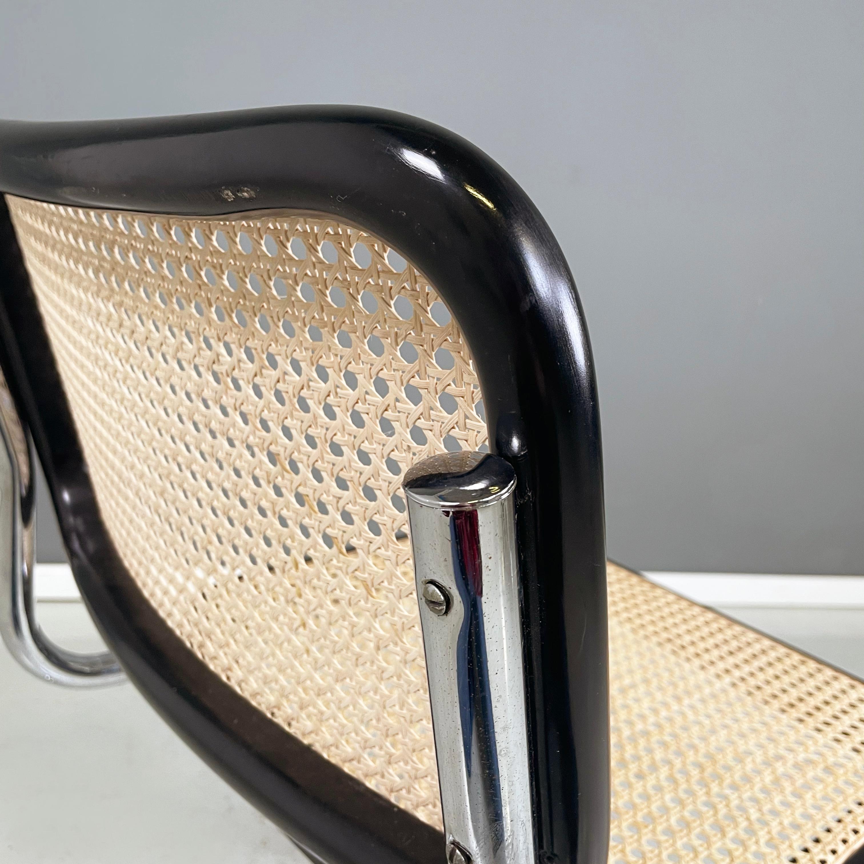 Chaise italienne moderne du milieu du siècle en paille, bois noir et acier courbé, années 1960. en vente 7