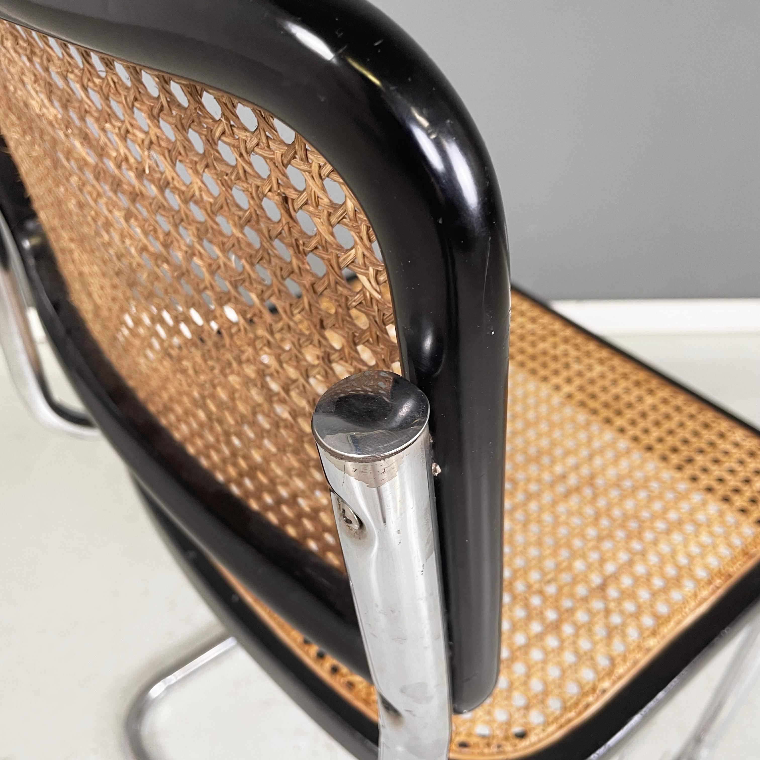 Chaise italienne moderne du milieu du siècle en paille, bois noir et acier courbé, années 1960. en vente 6