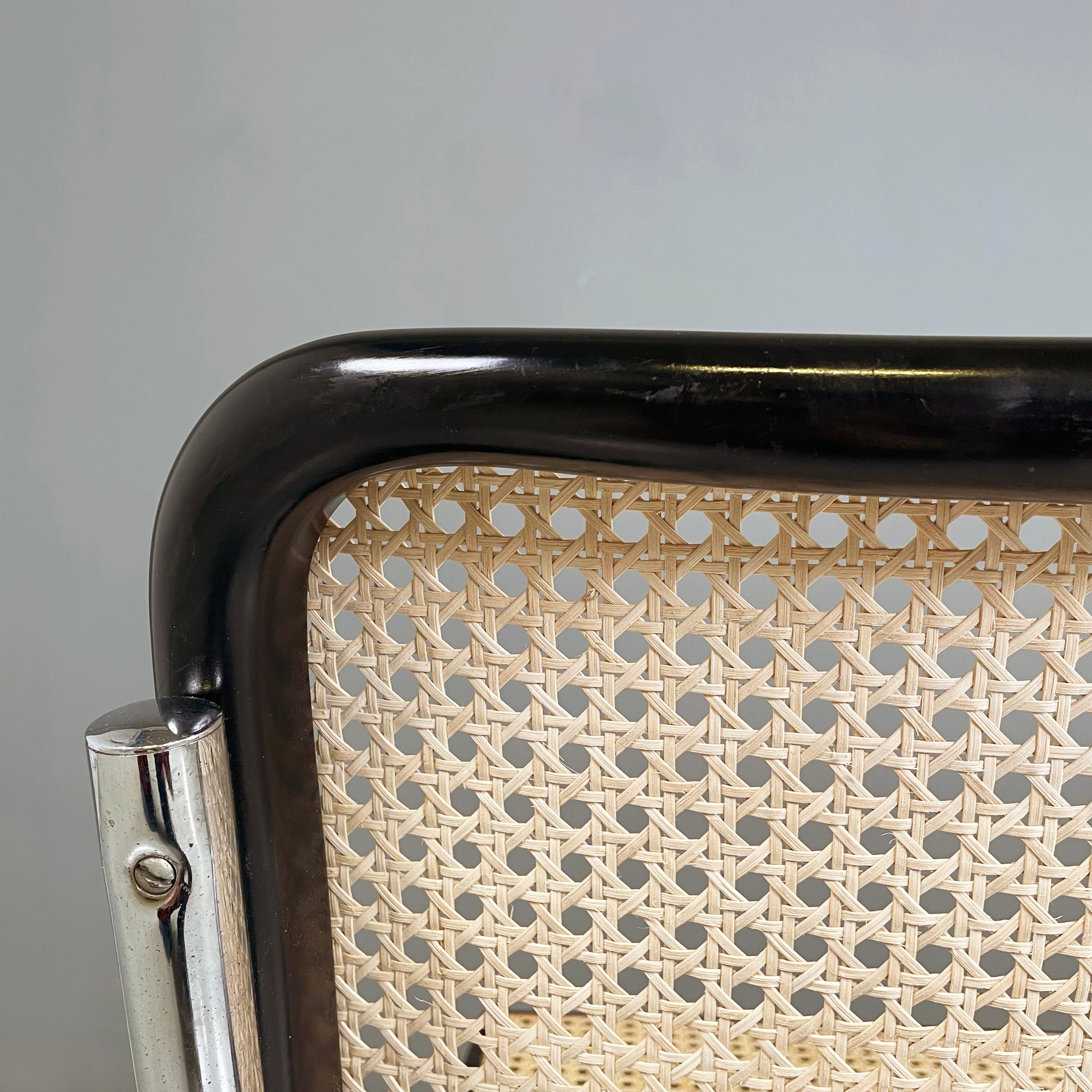 Chaise italienne moderne du milieu du siècle en paille, bois noir et acier courbé, années 1960. en vente 9