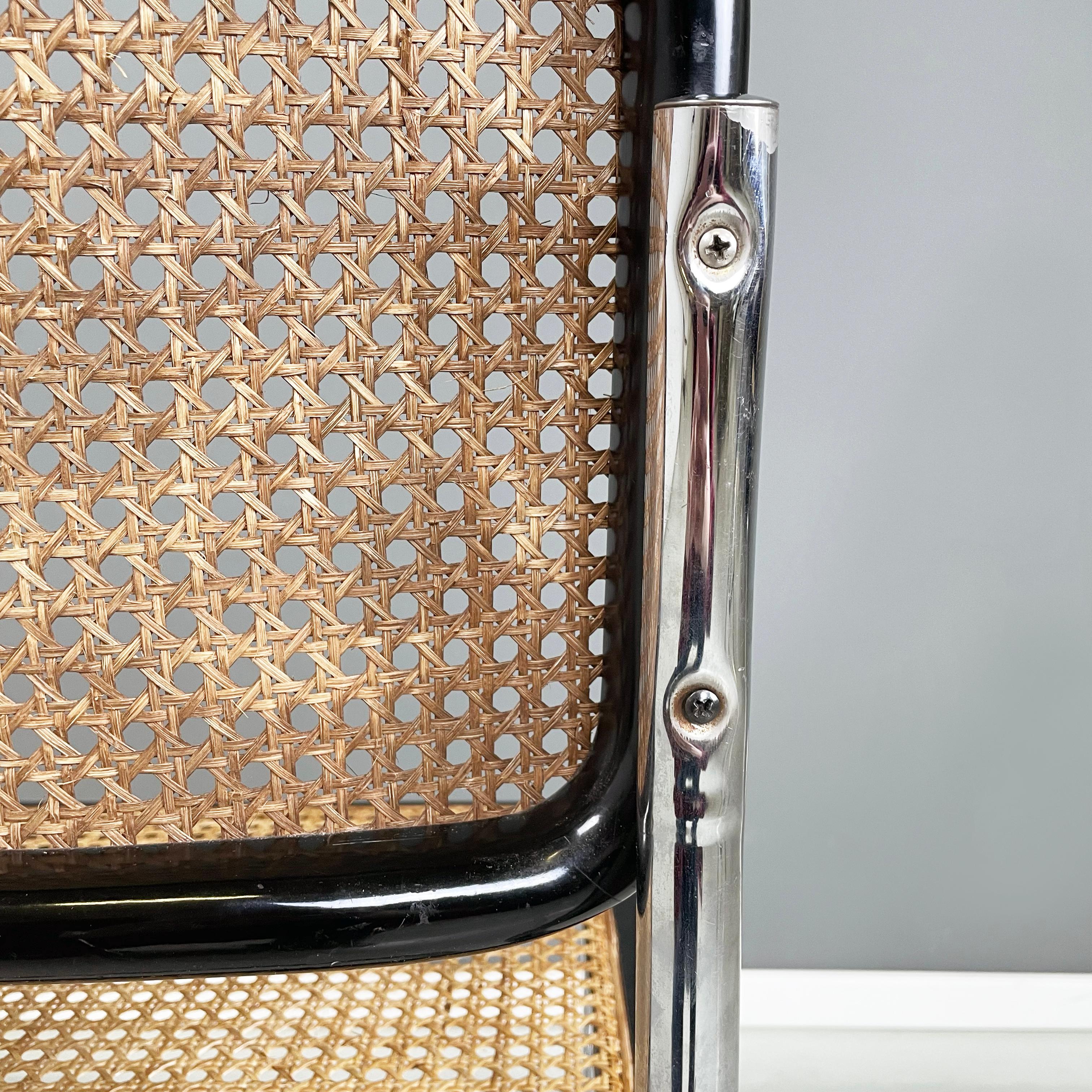 Chaise italienne moderne du milieu du siècle en paille, bois noir et acier courbé, années 1960. en vente 7