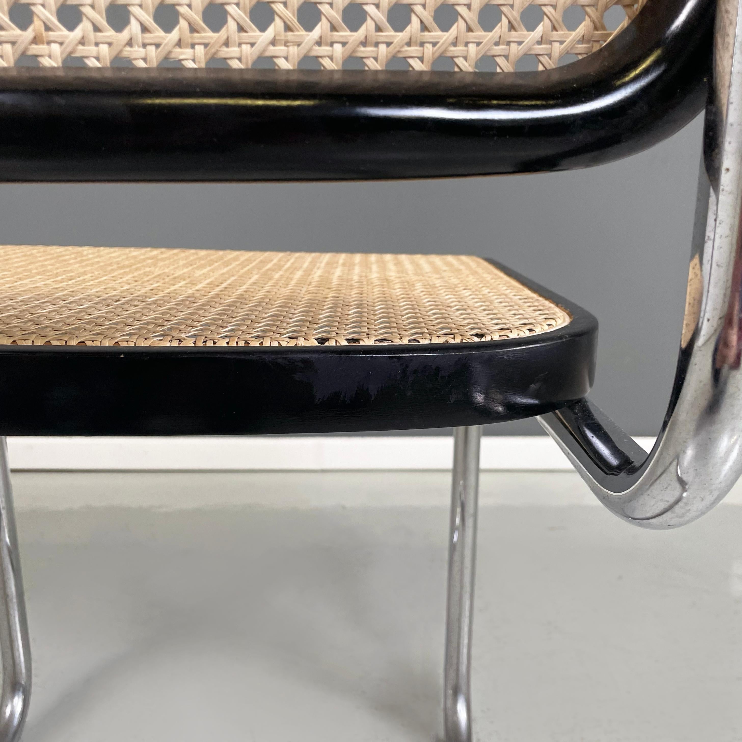 Chaise italienne moderne du milieu du siècle en paille, bois noir et acier courbé, années 1960. en vente 10