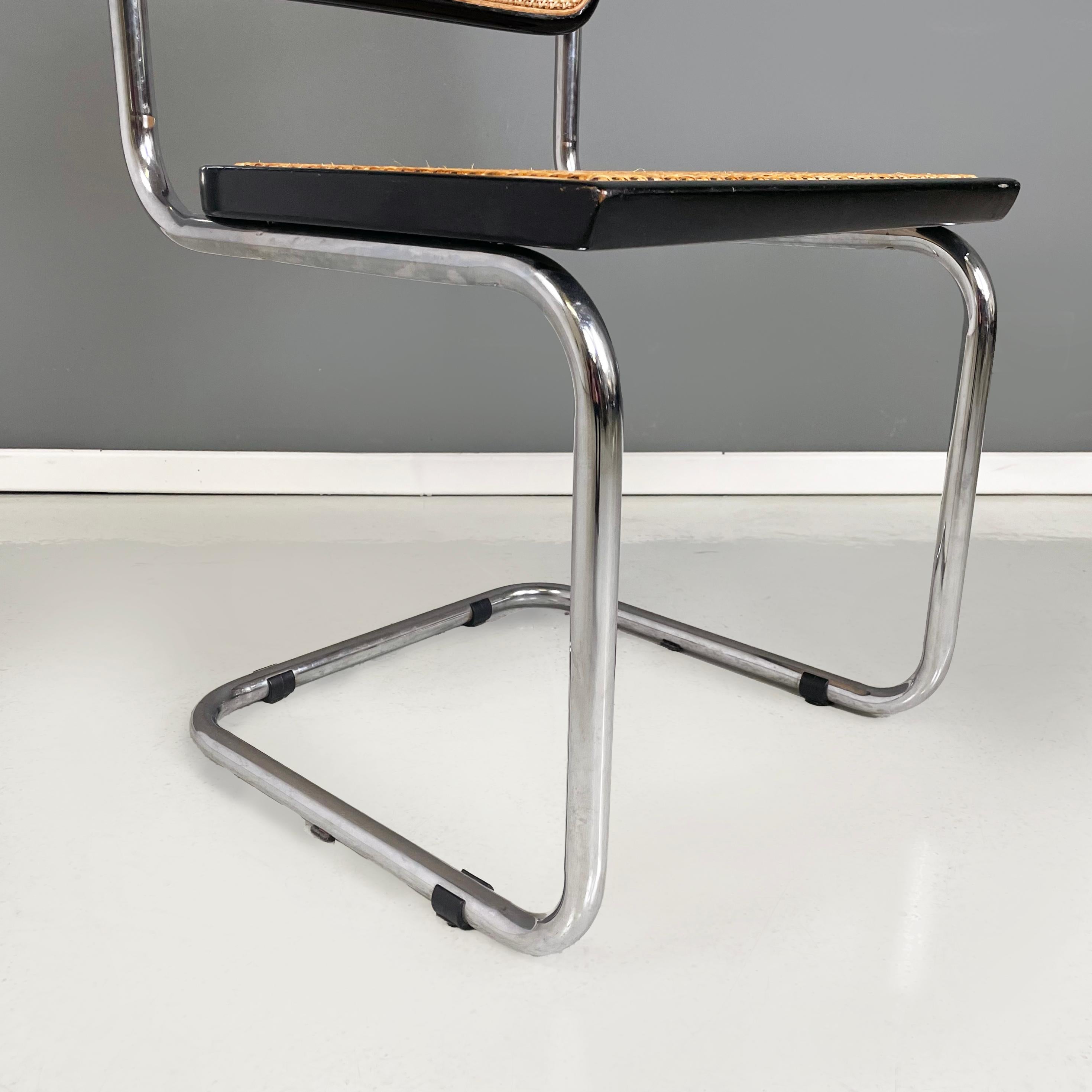 Chaise italienne moderne du milieu du siècle en paille, bois noir et acier courbé, années 1960. en vente 8