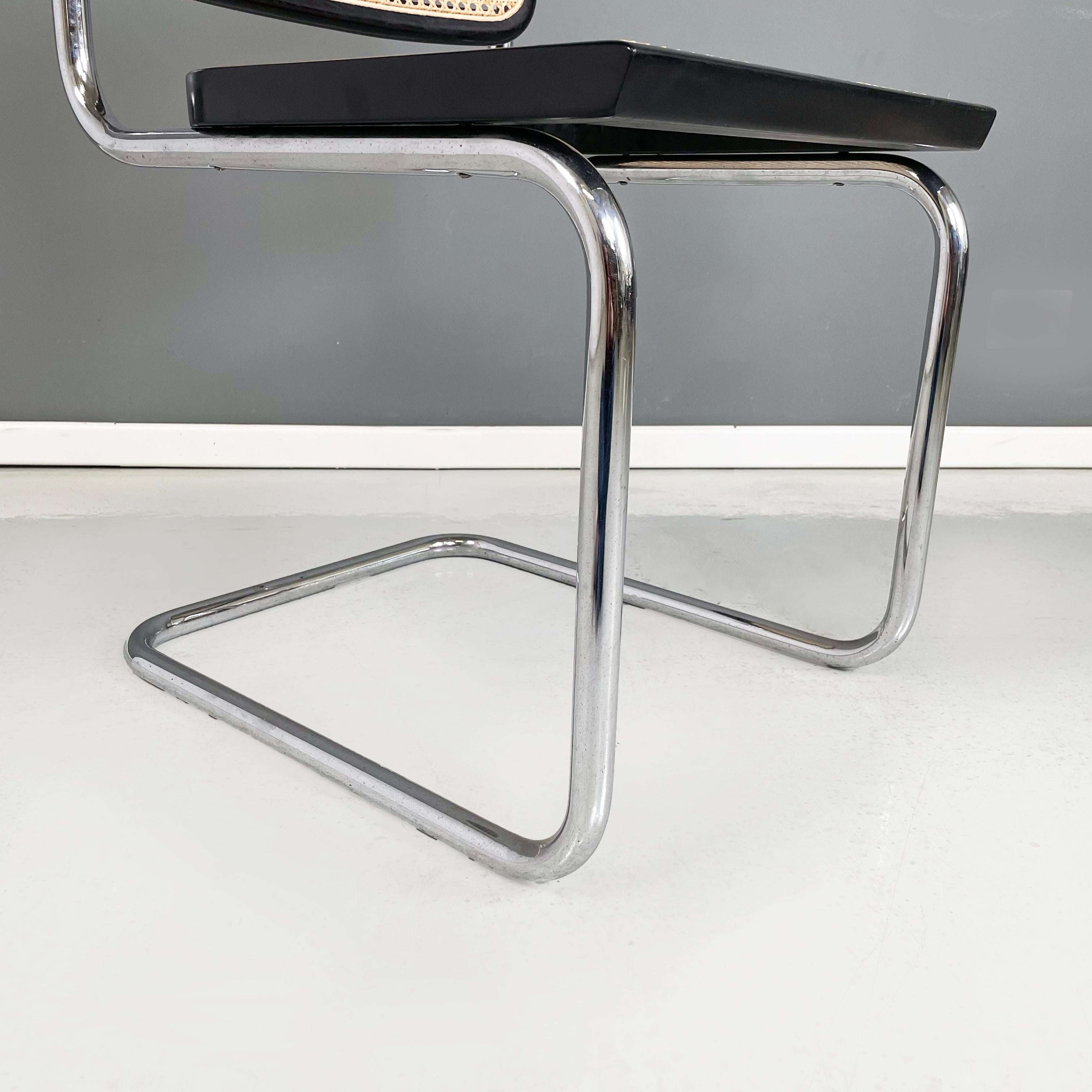 Chaise italienne moderne du milieu du siècle en paille, bois noir et acier courbé, années 1960. en vente 11