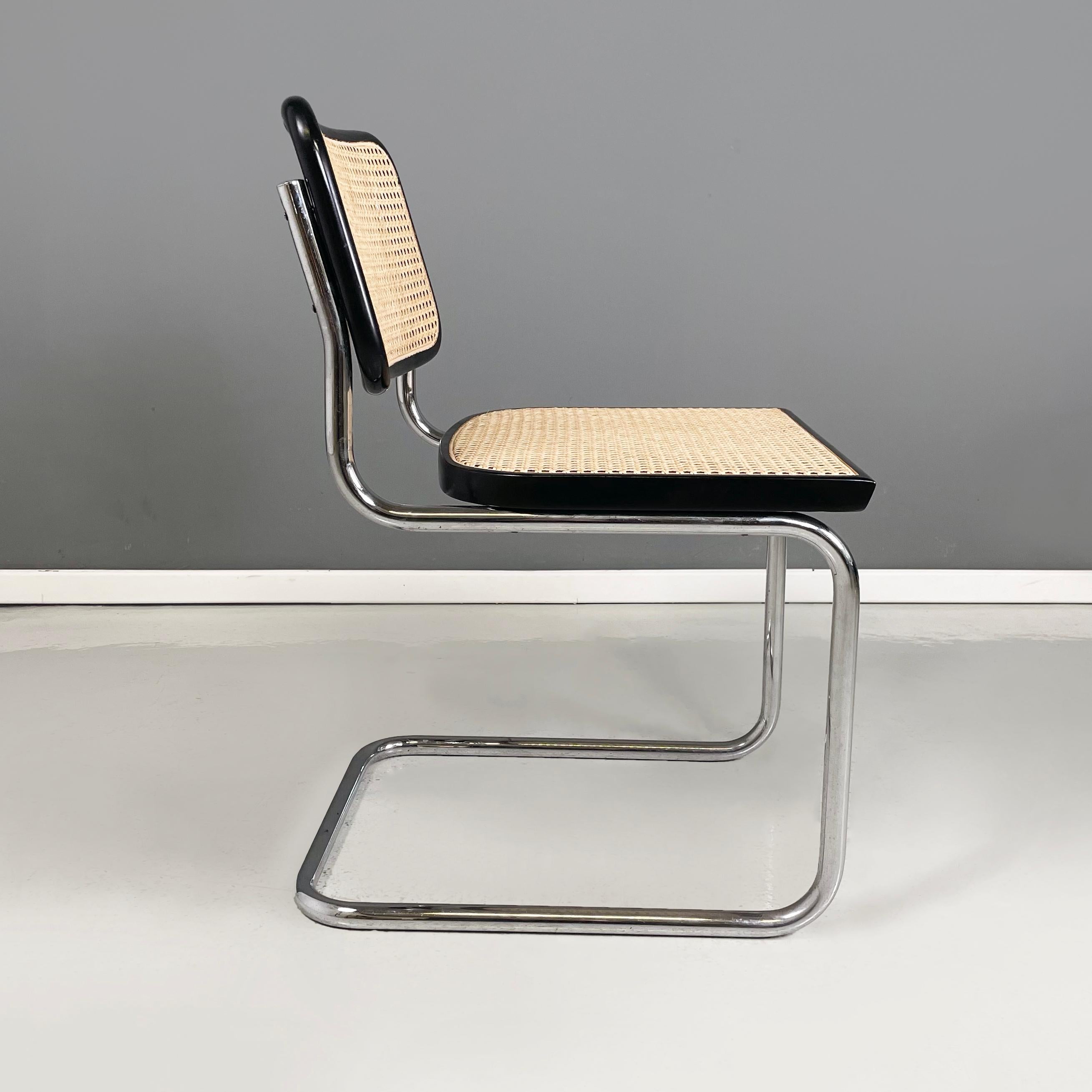 Mid-Century Modern Chaise italienne moderne du milieu du siècle en paille, bois noir et acier courbé, années 1960. en vente