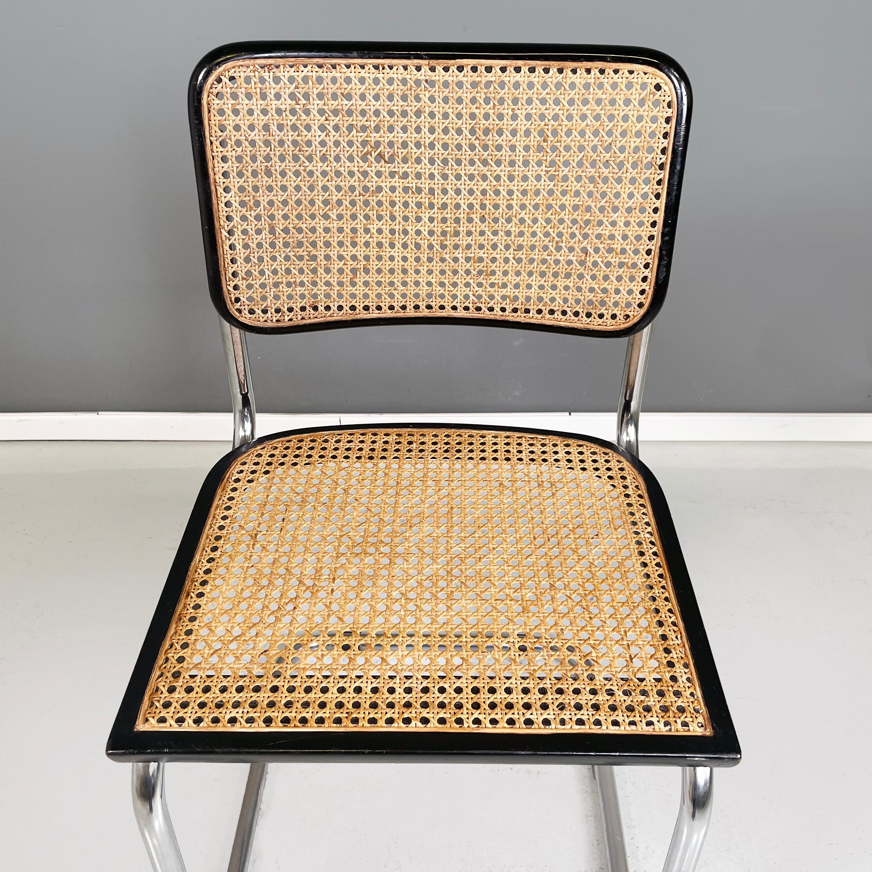 Italian Chaise italienne moderne du milieu du siècle en paille, bois noir et acier courbé, années 1960. en vente