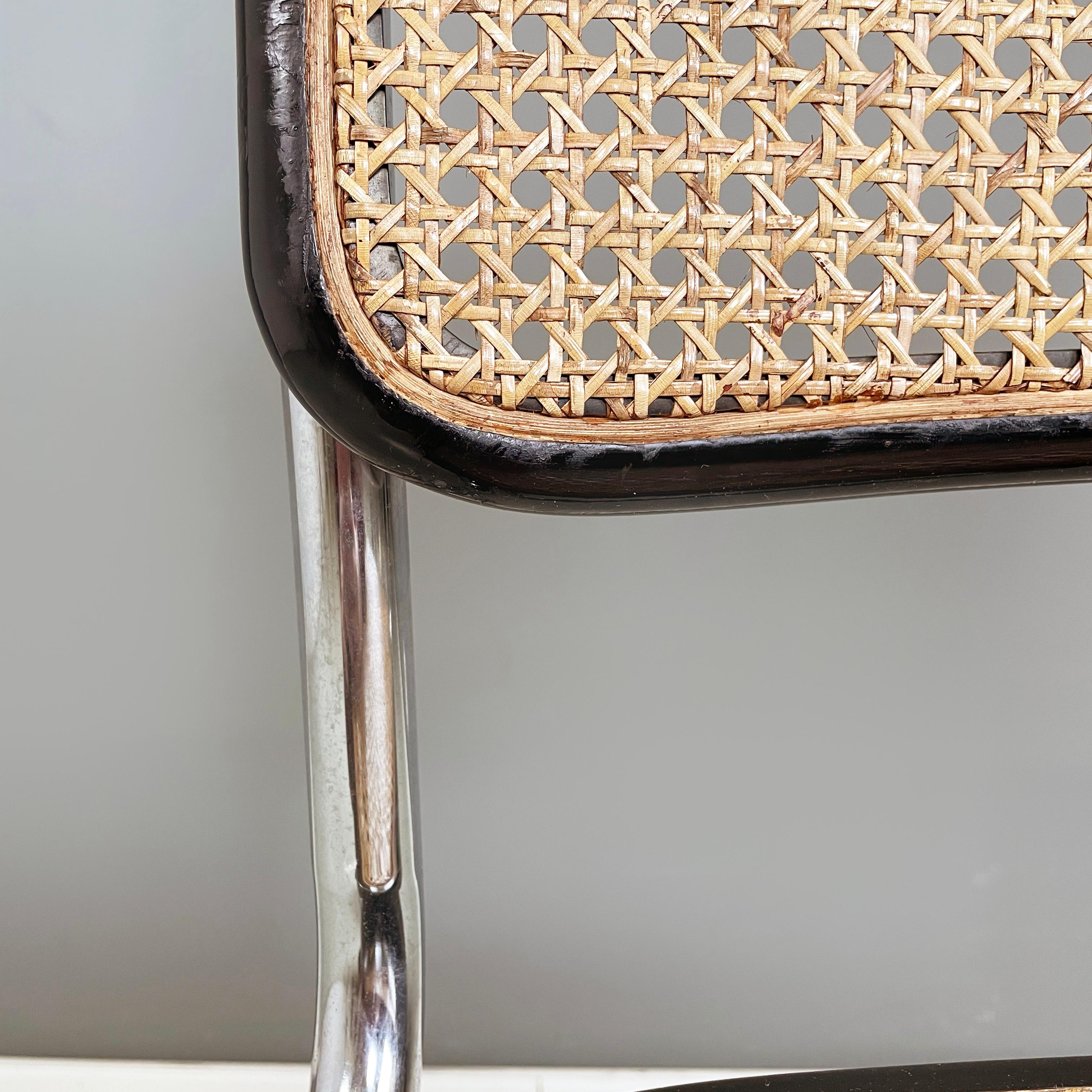 Italian mid-century modern Chair in straw, black wood and curved steel, 1960s For Sale 2