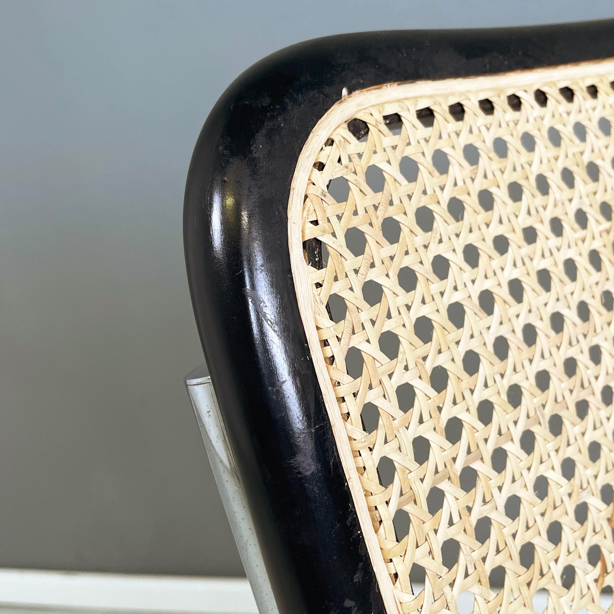 Chaise italienne moderne du milieu du siècle en paille, bois noir et acier courbé, années 1960. en vente 2