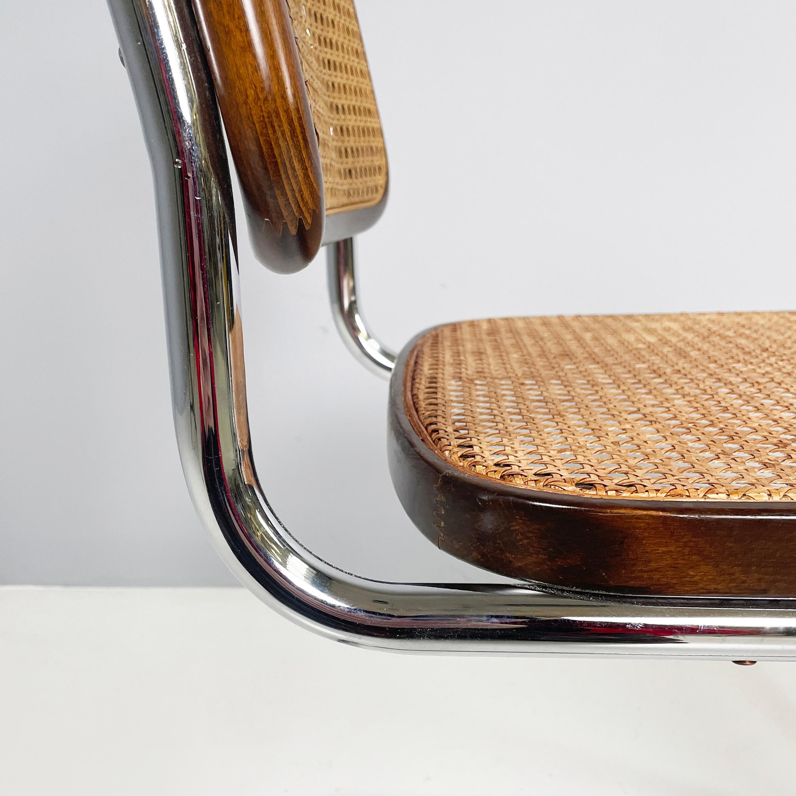Chaise italienne moderne du milieu du siècle dernier en paille, bois et acier, années 1960 en vente 4