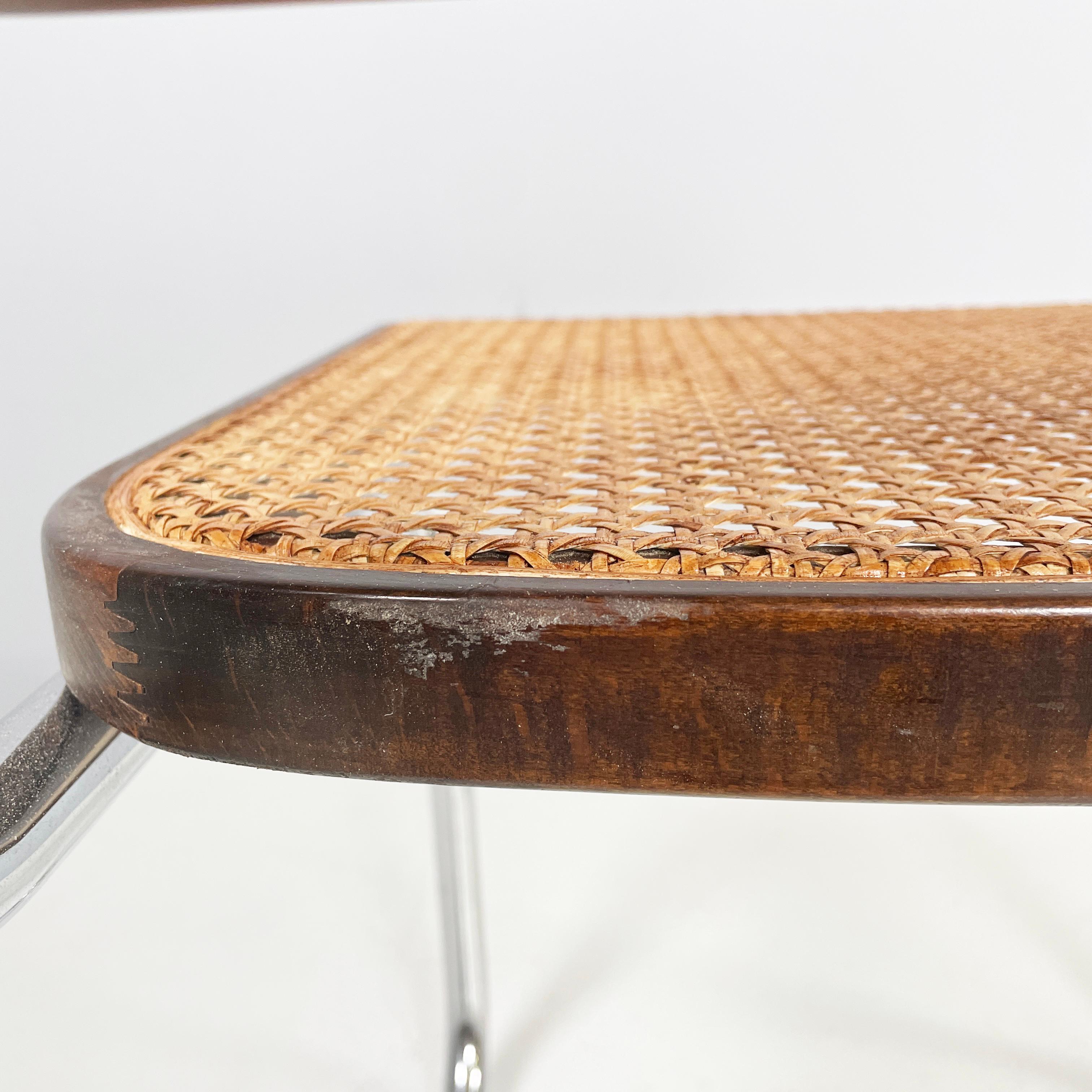 Chaise italienne moderne du milieu du siècle dernier en paille, bois et acier, années 1960 en vente 9