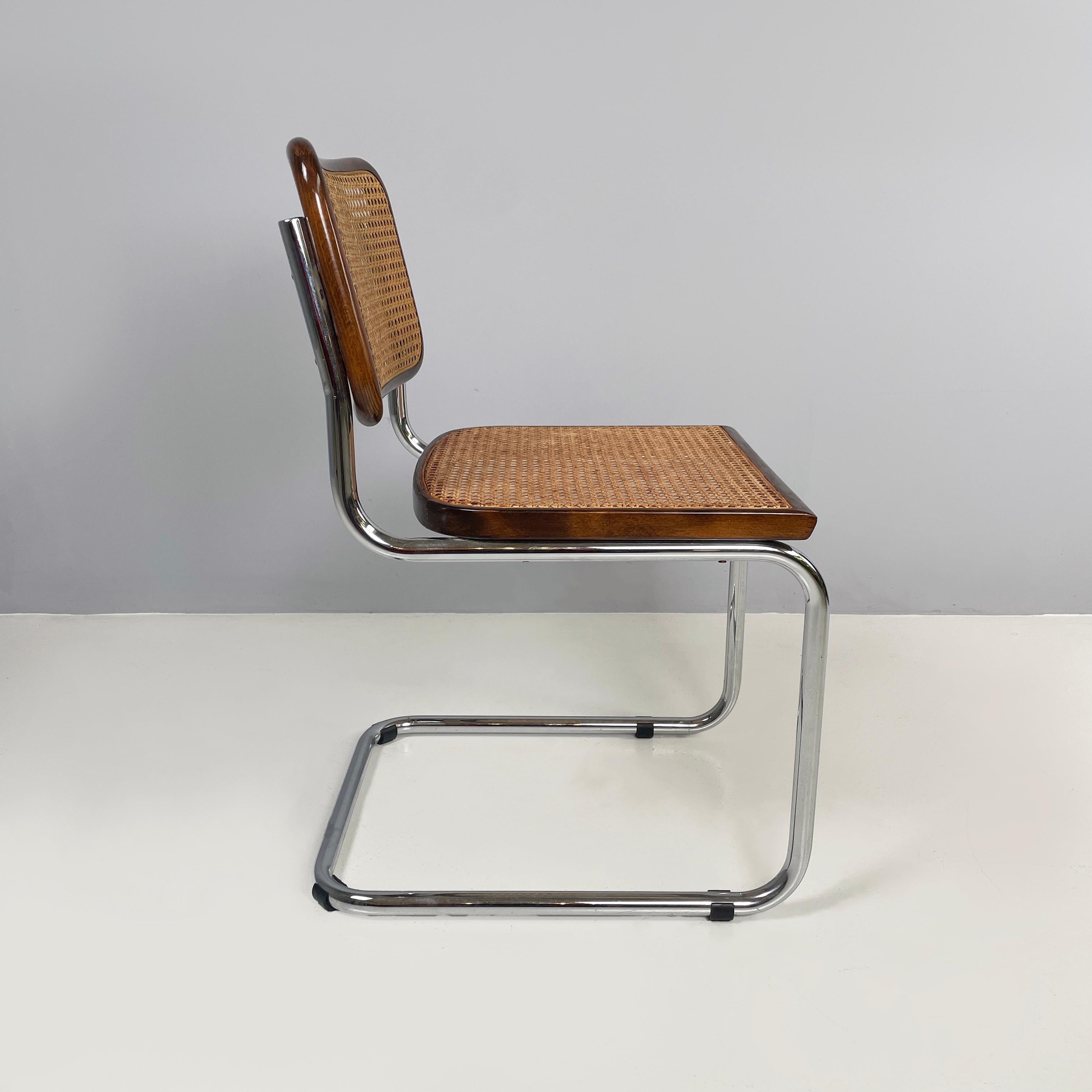 Mid-Century Modern Chaise italienne moderne du milieu du siècle dernier en paille, bois et acier, années 1960 en vente