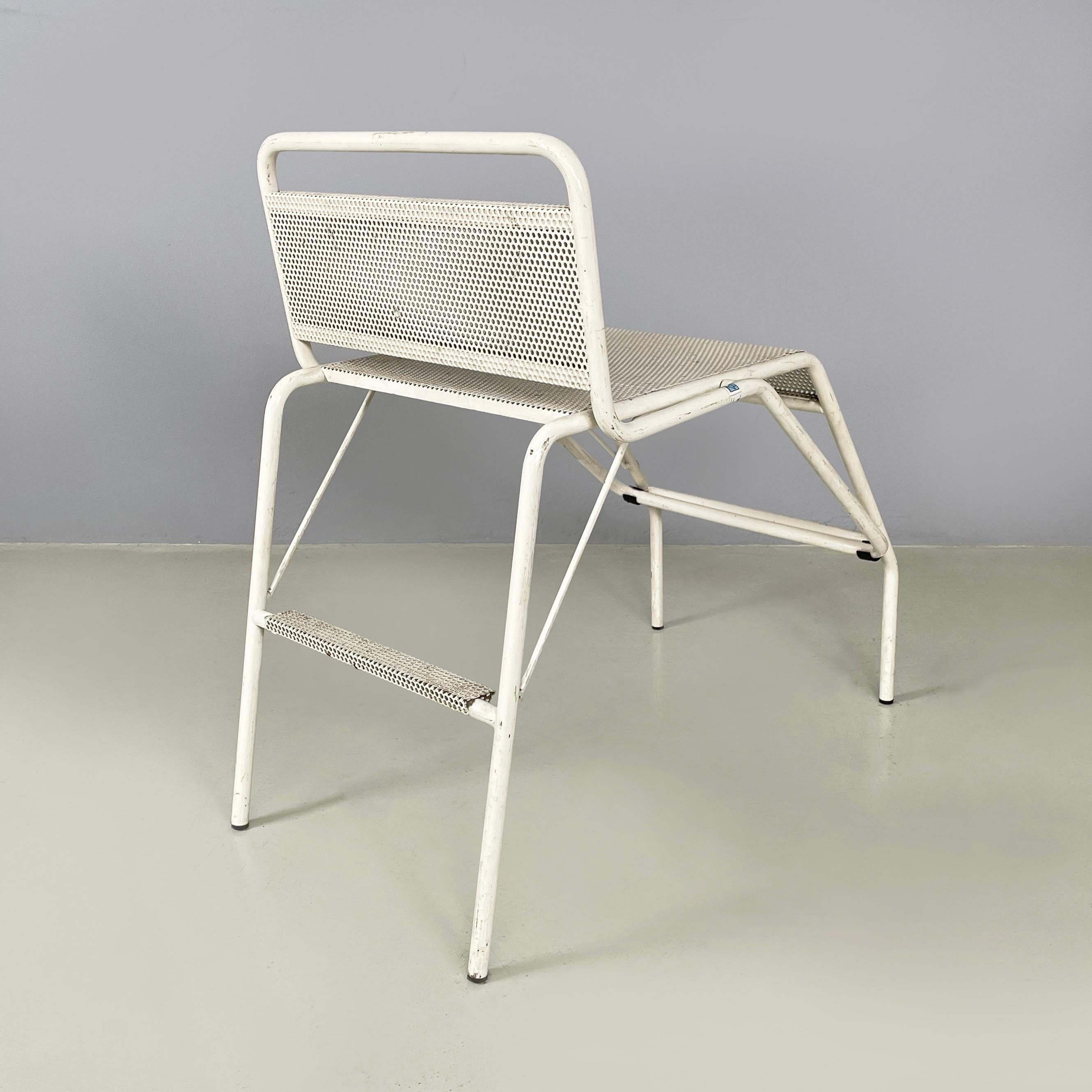 Metal Italian mid-century modern Chair turn in to stairs in white metal, 1960s
