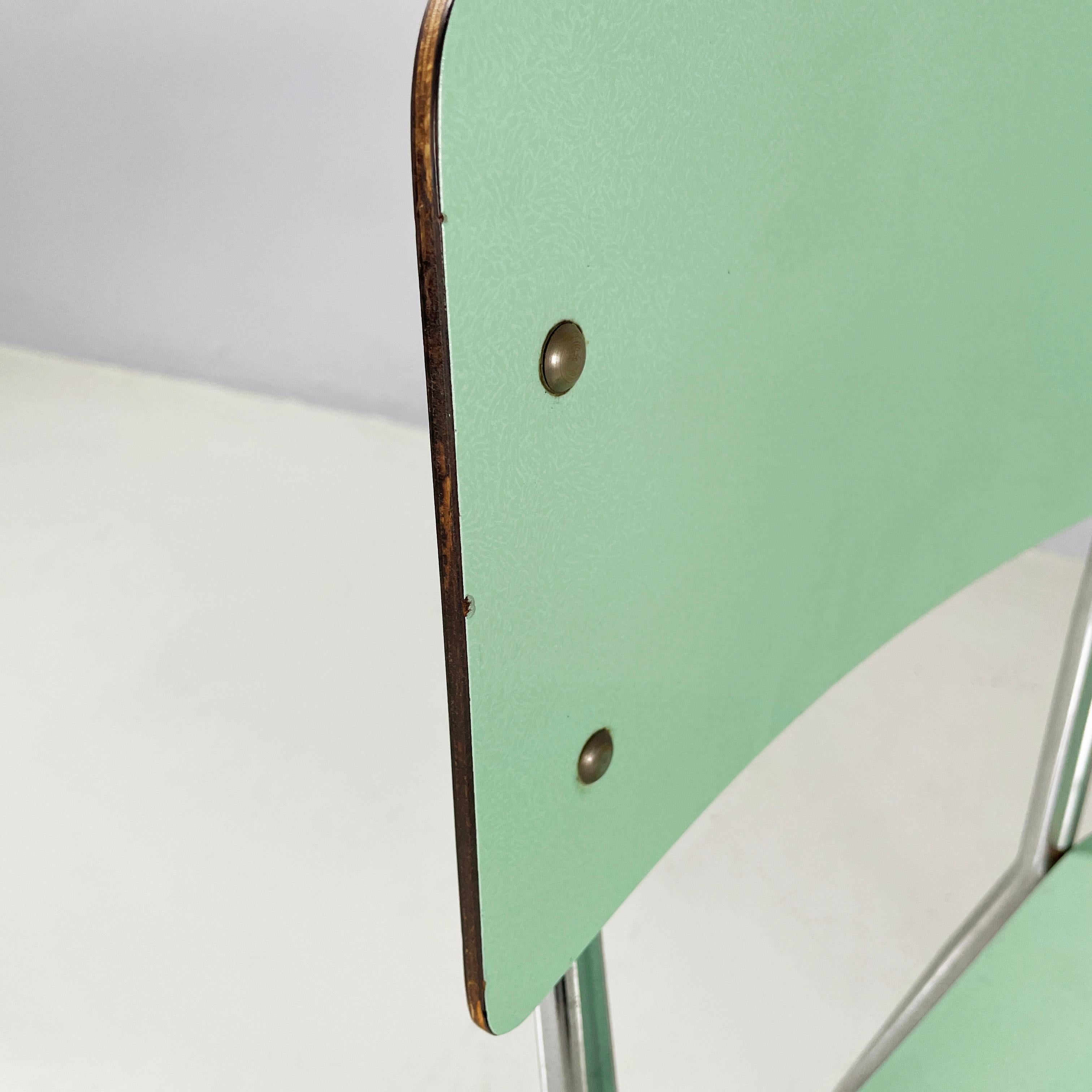 Metal Italian mid-century modern Chairs in aqua green formica and metal, 1960s For Sale