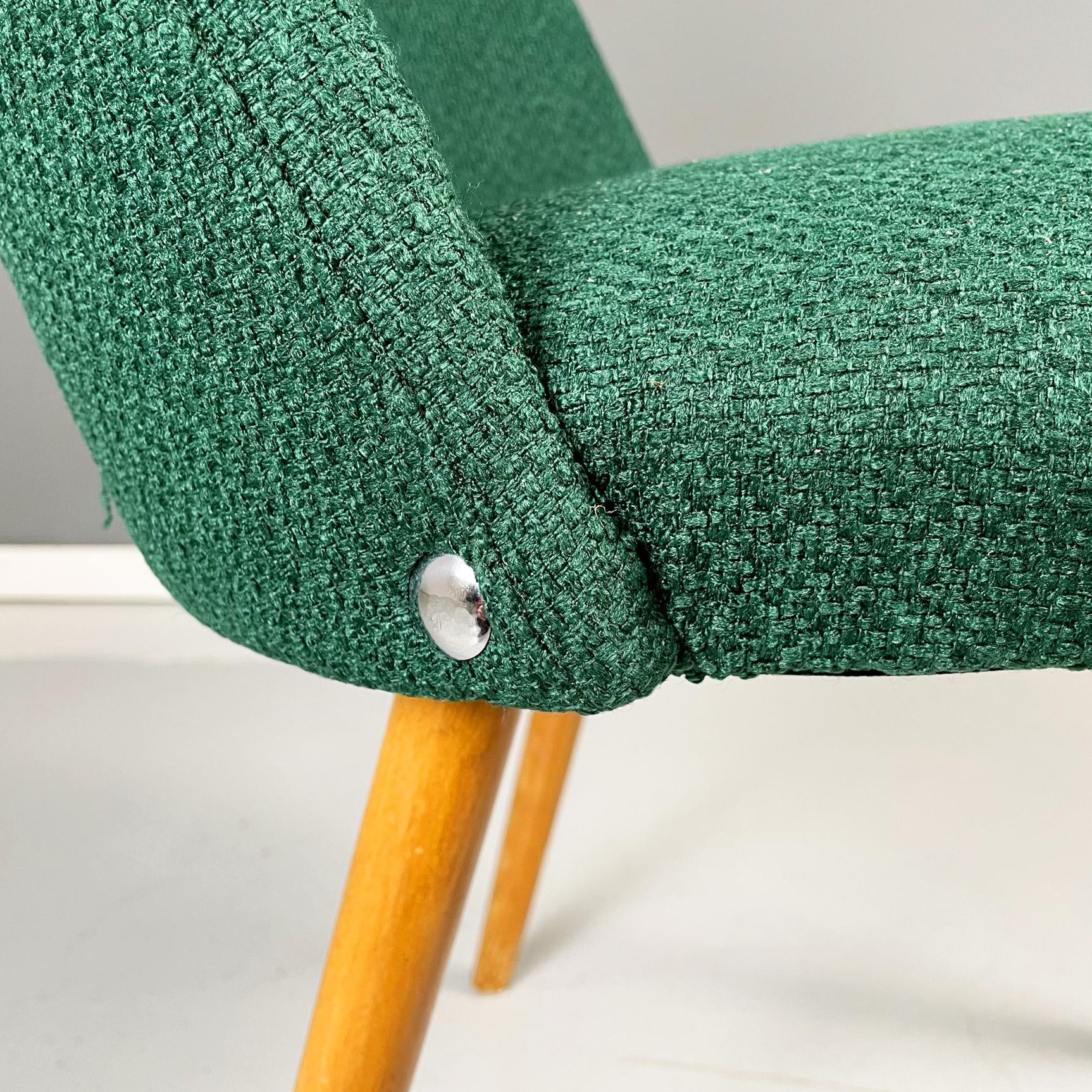 Italian Mid-Century Modern Chairs in Forest Green Fabric and Wood, 1960s For Sale 6