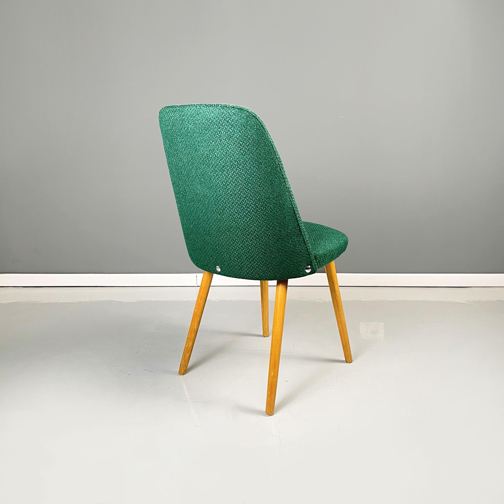 Italian Mid-Century Modern Chairs in Forest Green Fabric and Wood, 1960s For Sale 1