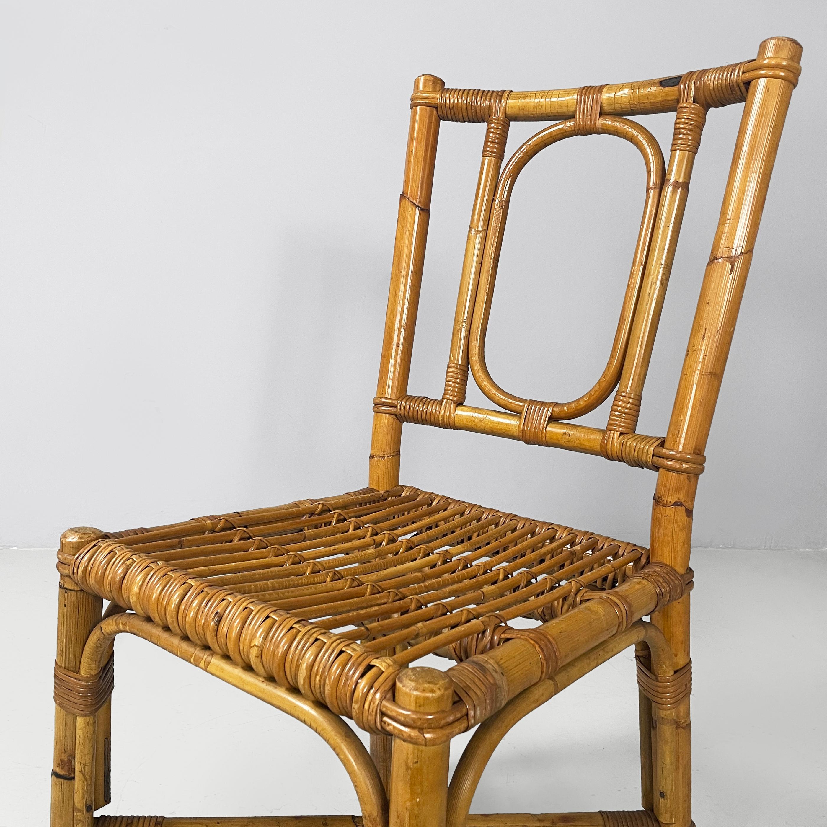 Sedie italiane di metà secolo in rattan, anni '60 In condizioni buone in vendita a MIlano, IT