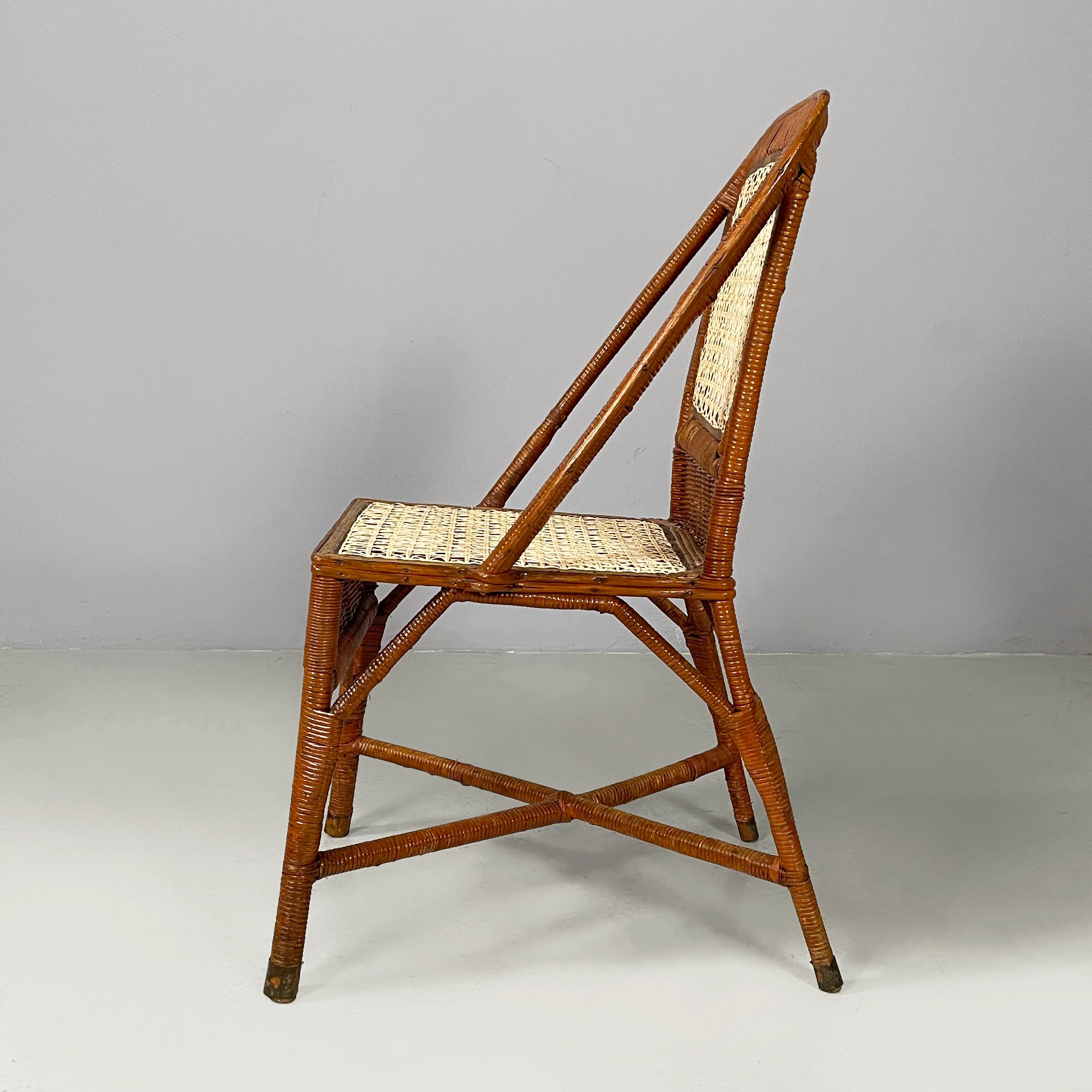 Mid-Century moderno Sedie italiane di metà secolo in rattan e paglia, anni '60 in vendita