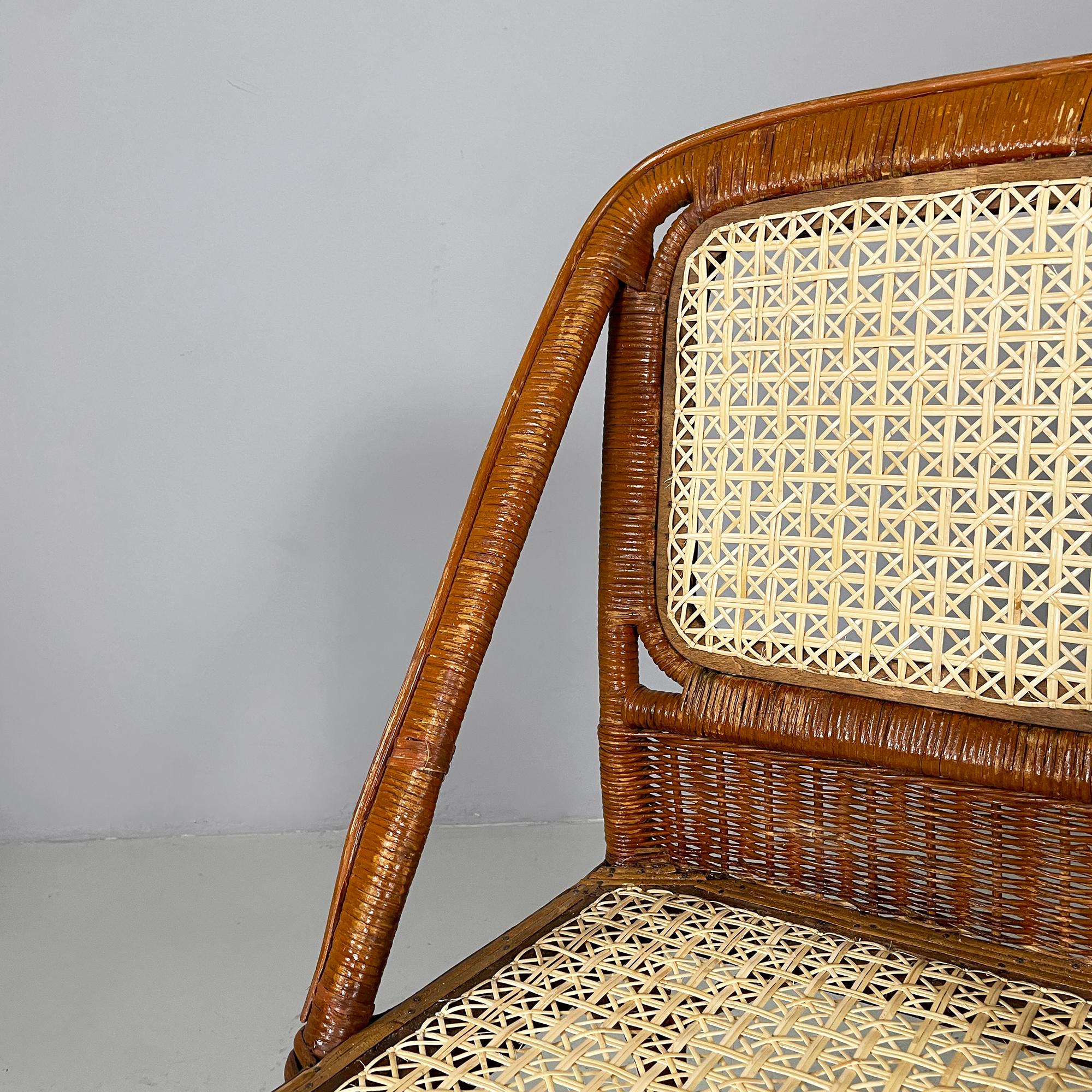 Sedie italiane di metà secolo in rattan e paglia, anni '60 In condizioni discrete in vendita a MIlano, IT