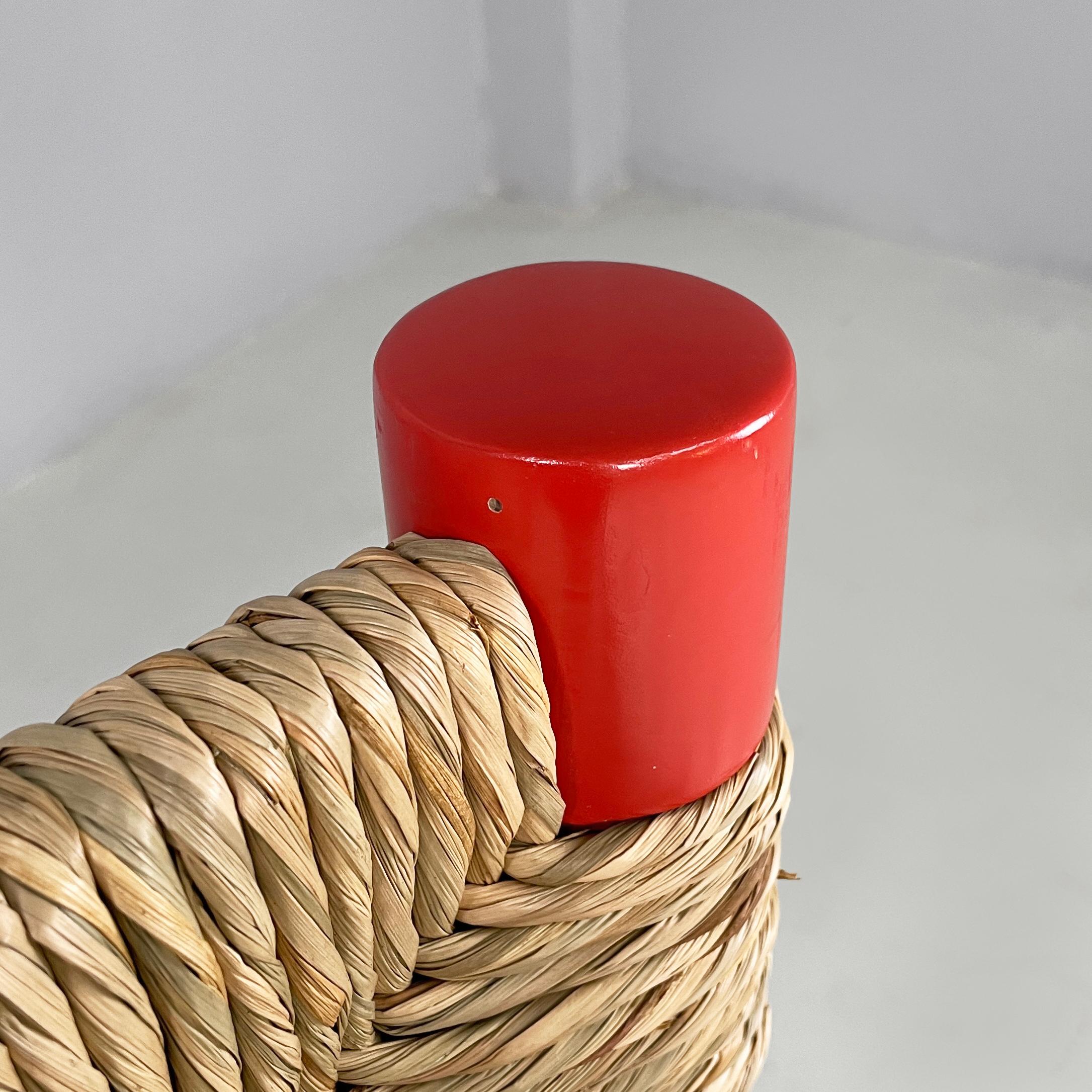 Italian mid-century modern chairs in red wood and straw, 1970s For Sale 2