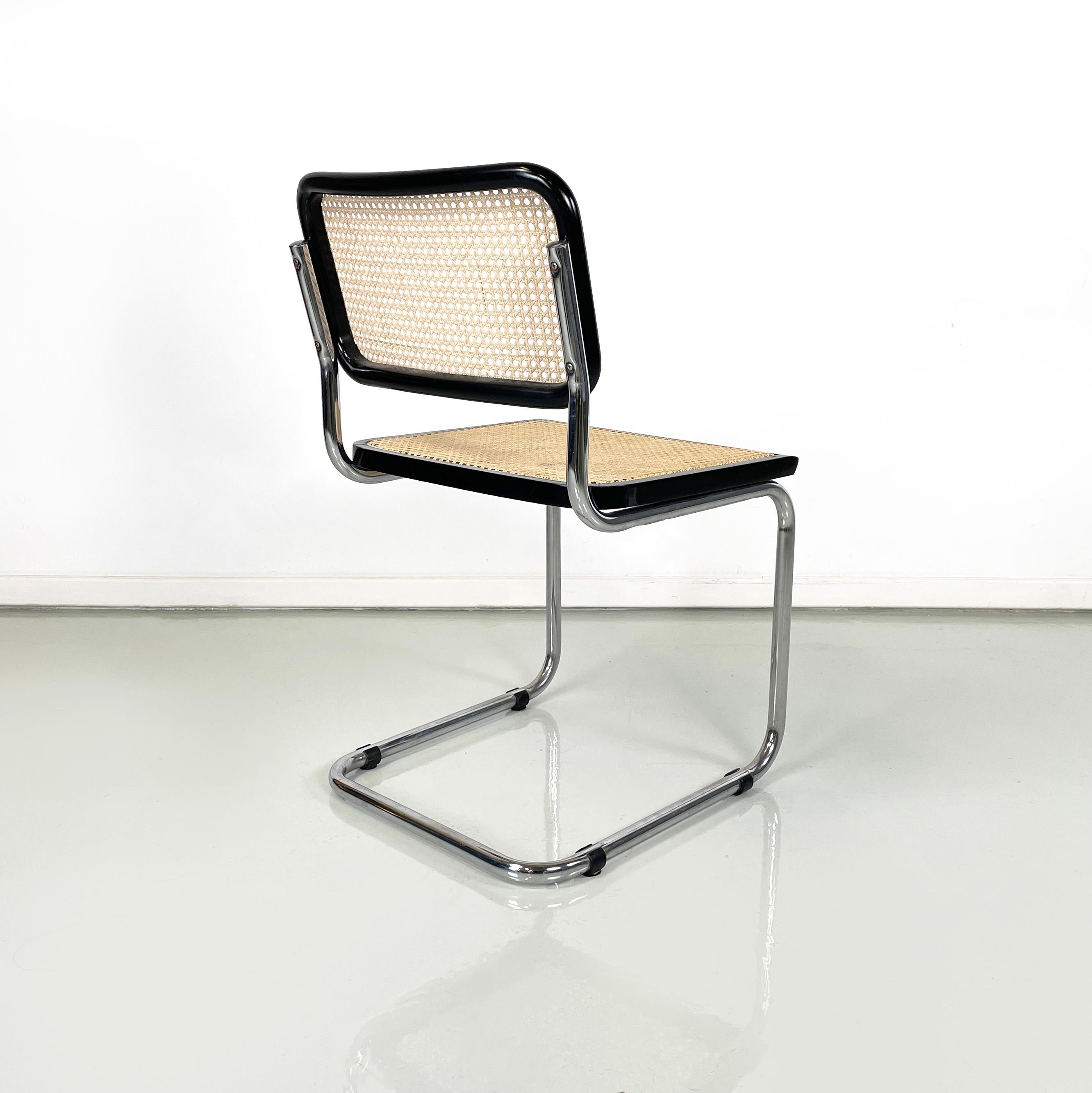Italian mid-century modern Chairs in straw, black wood and steel, 1960s In Good Condition For Sale In MIlano, IT