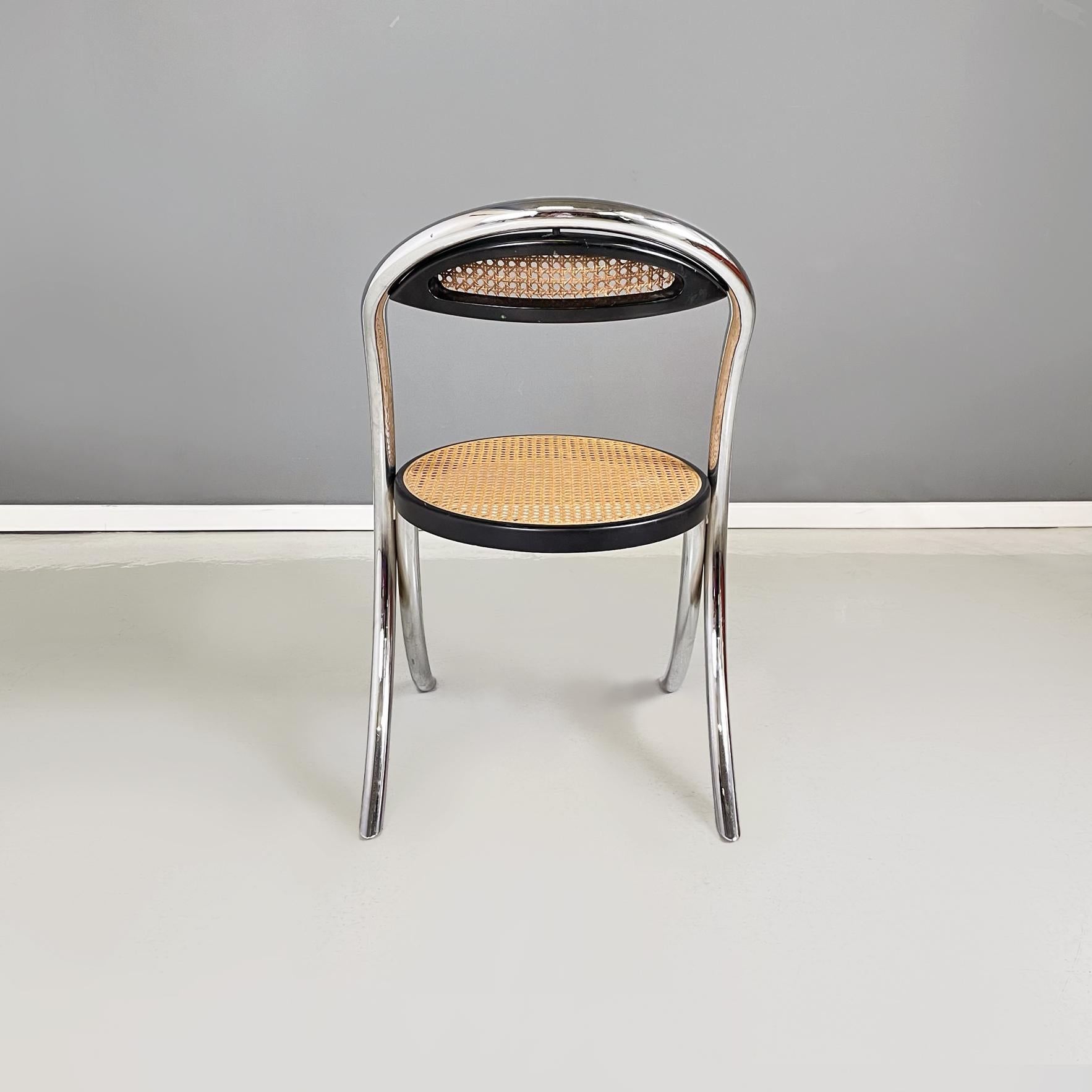 Italian mid-century modern Chairs in straw, black wood and tubular steel, 1970s In Good Condition For Sale In MIlano, IT