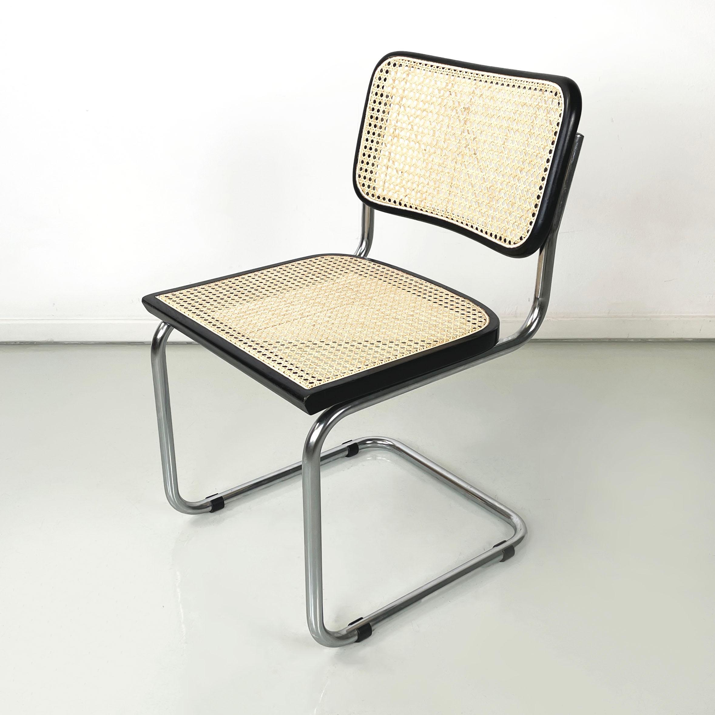 Mid-Century Modern Italian mid-century modern Chairs in straw, steel and black wood, 1960s