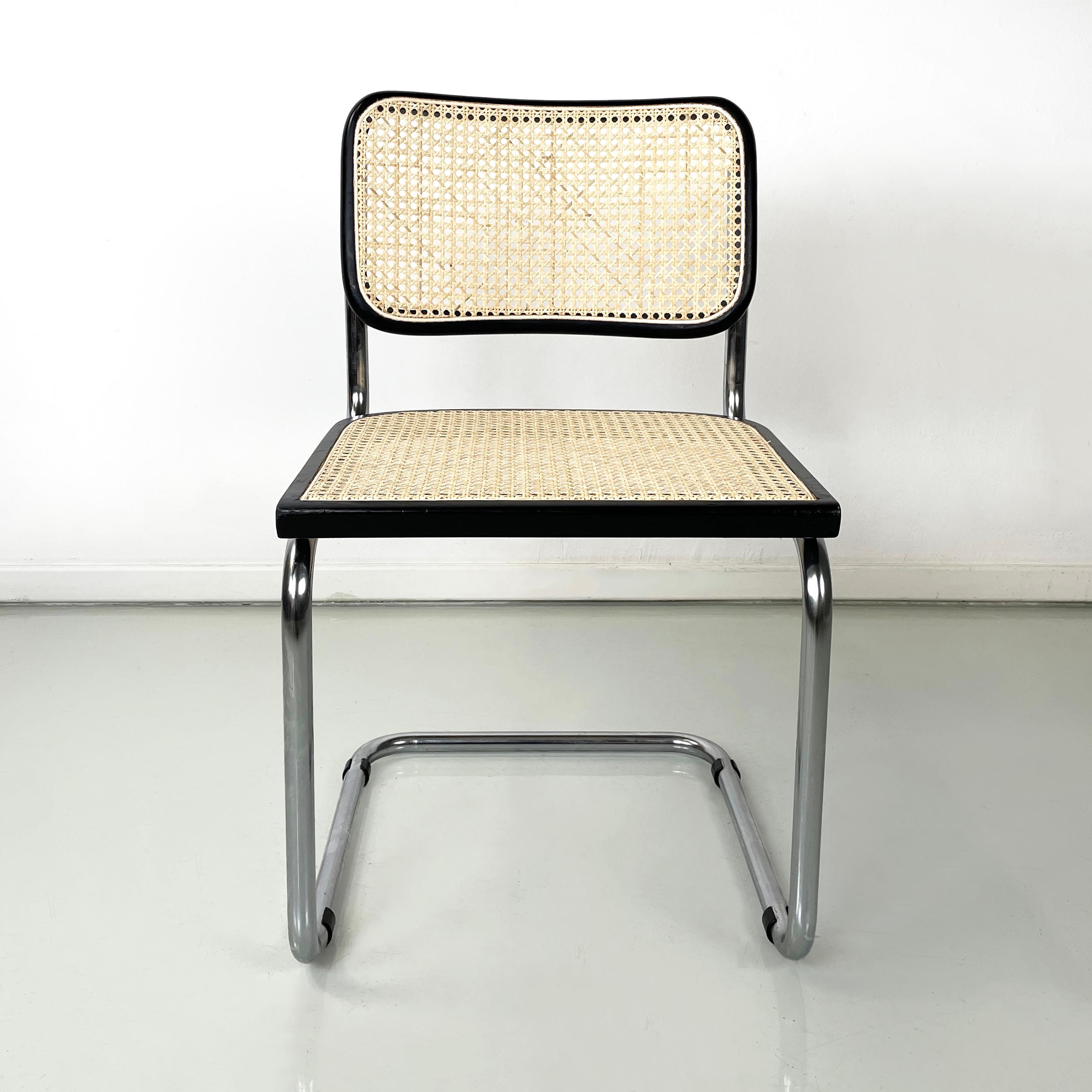 Italian mid-century modern Chairs in straw, steel and black wood, 1960s In Good Condition In MIlano, IT