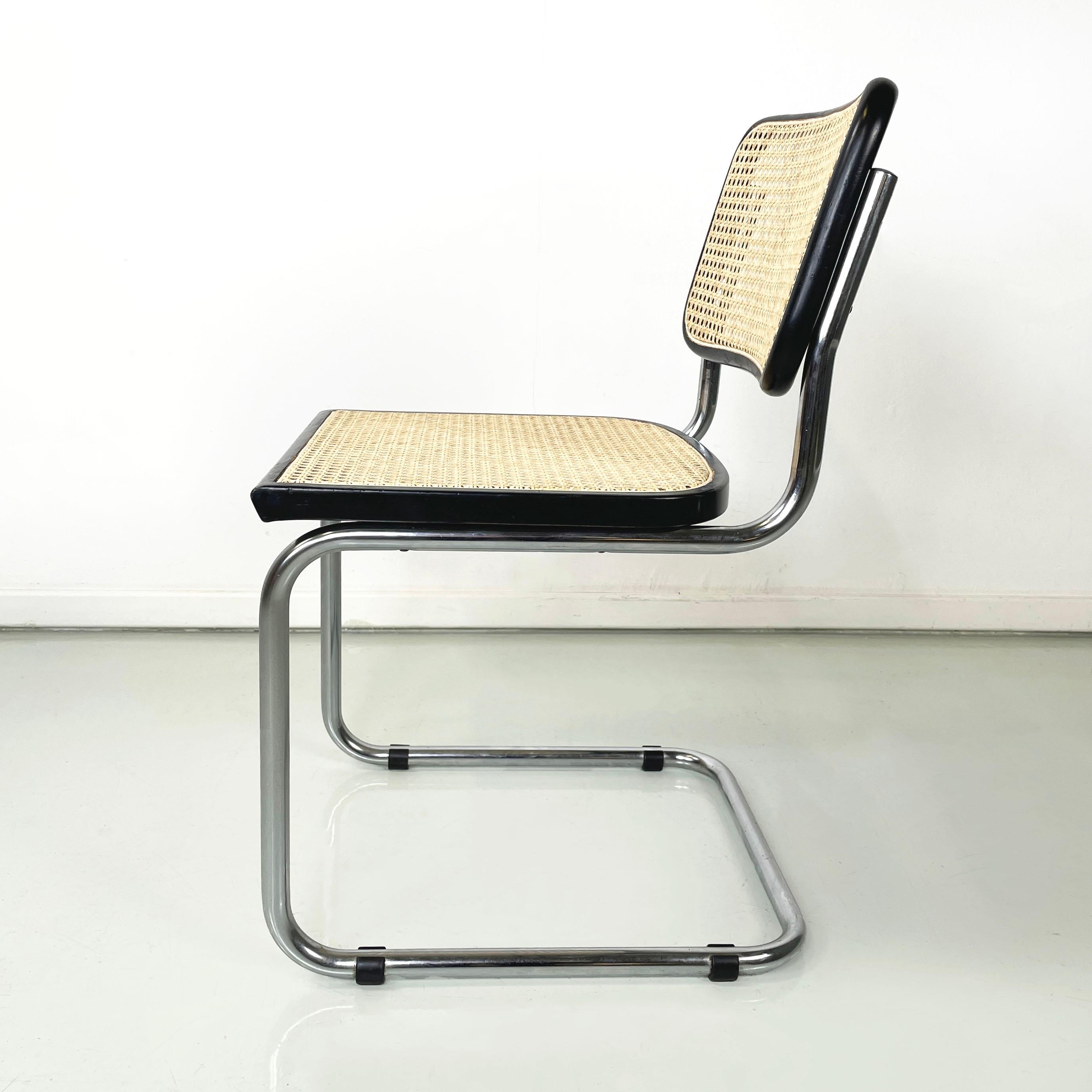 Mid-20th Century Italian mid-century modern Chairs in straw, steel and black wood, 1960s